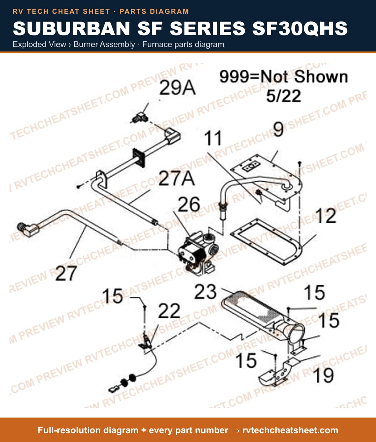 Suburban Sf Series SF30QHS exploded view › burner assembly — exploded parts diagram 2 of 2