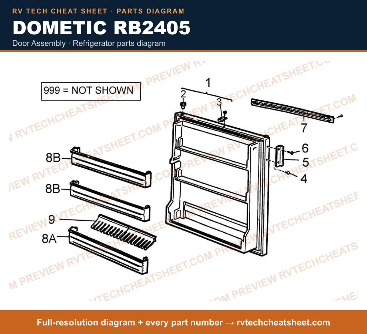 Dometic RB2405 door assembly — exploded parts diagram