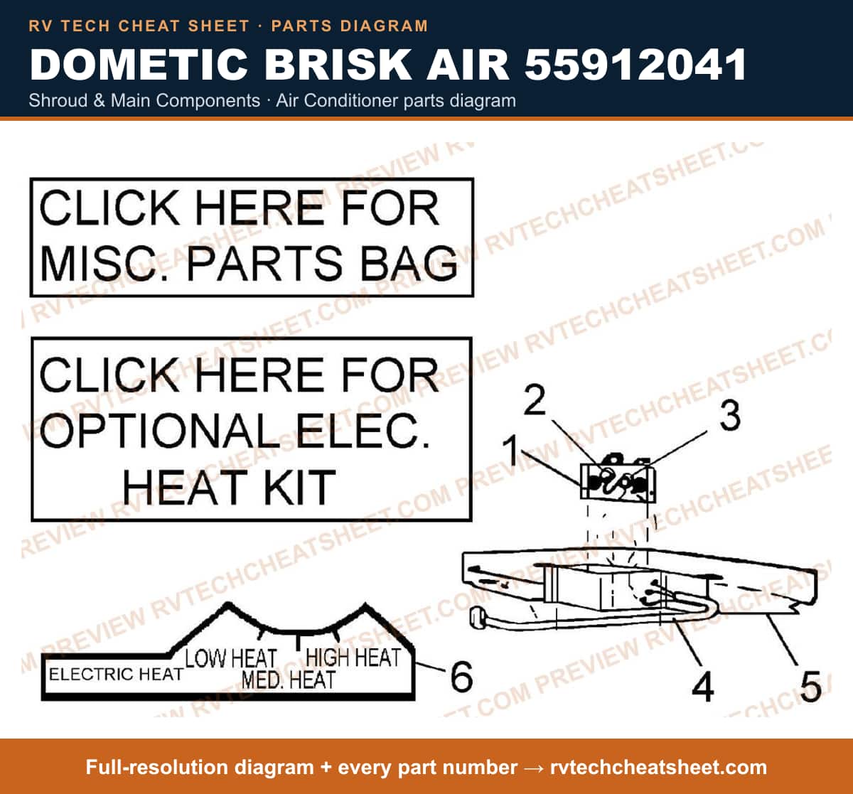 Dometic Brisk Air 55912041 shroud & main components — parts list sheet