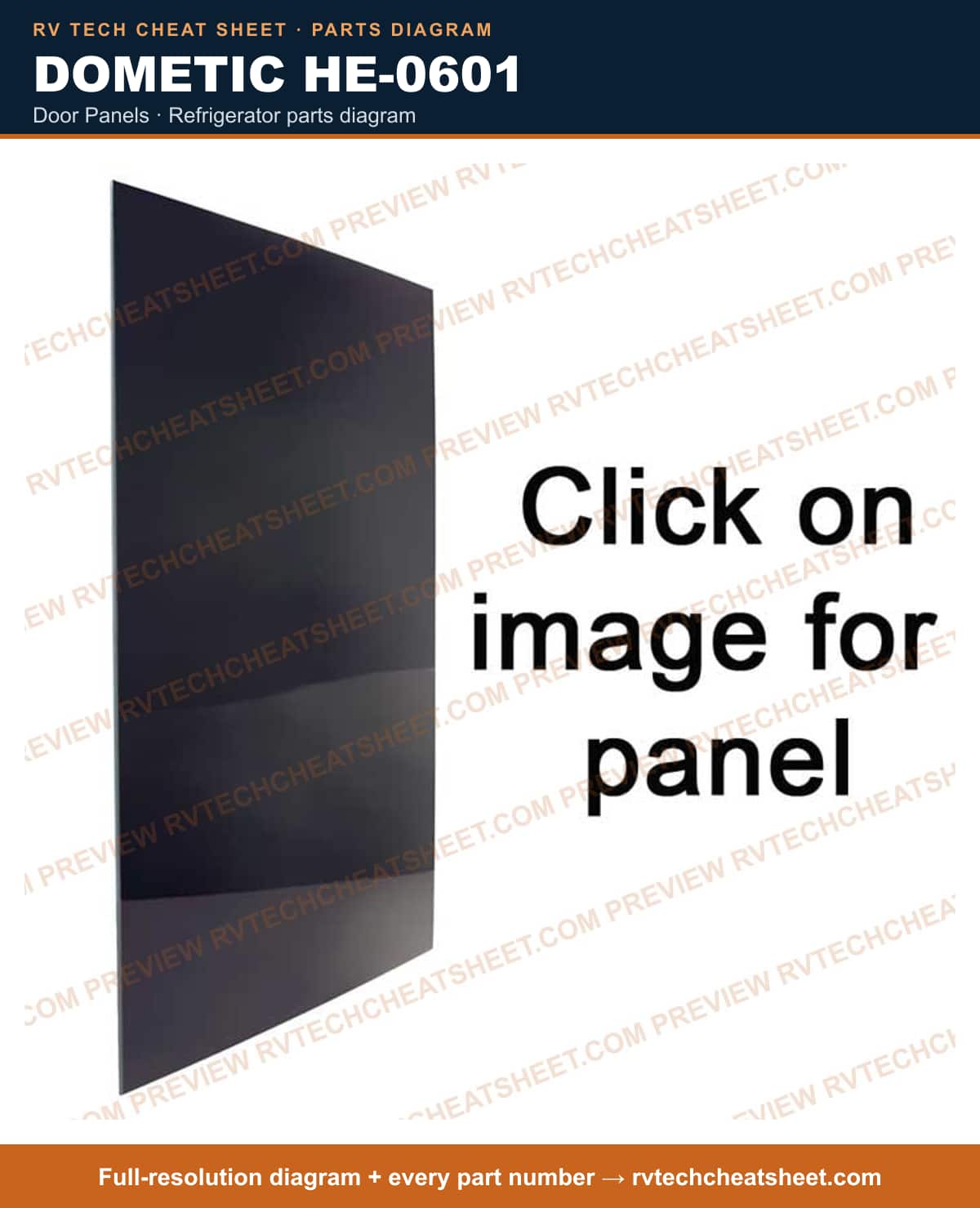 Dometic HE-0601 door panels — parts list sheet 2 of 2