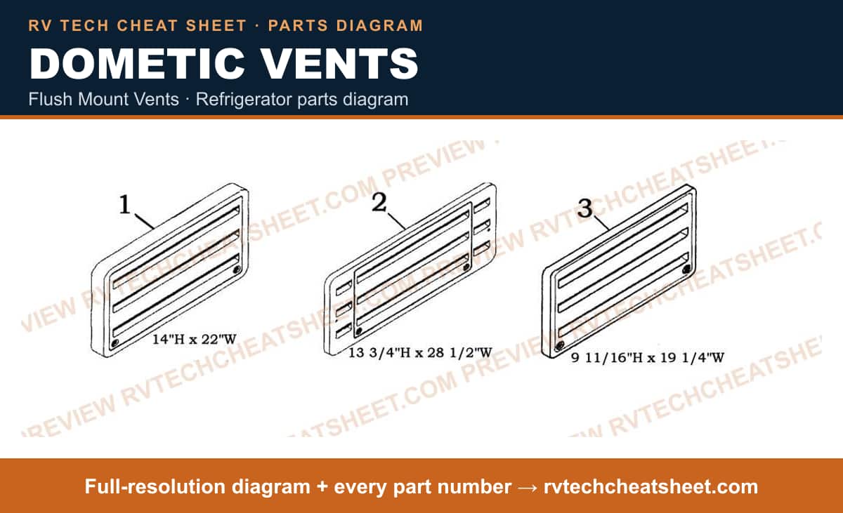 Dometic Vents flush mount vents — parts list sheet