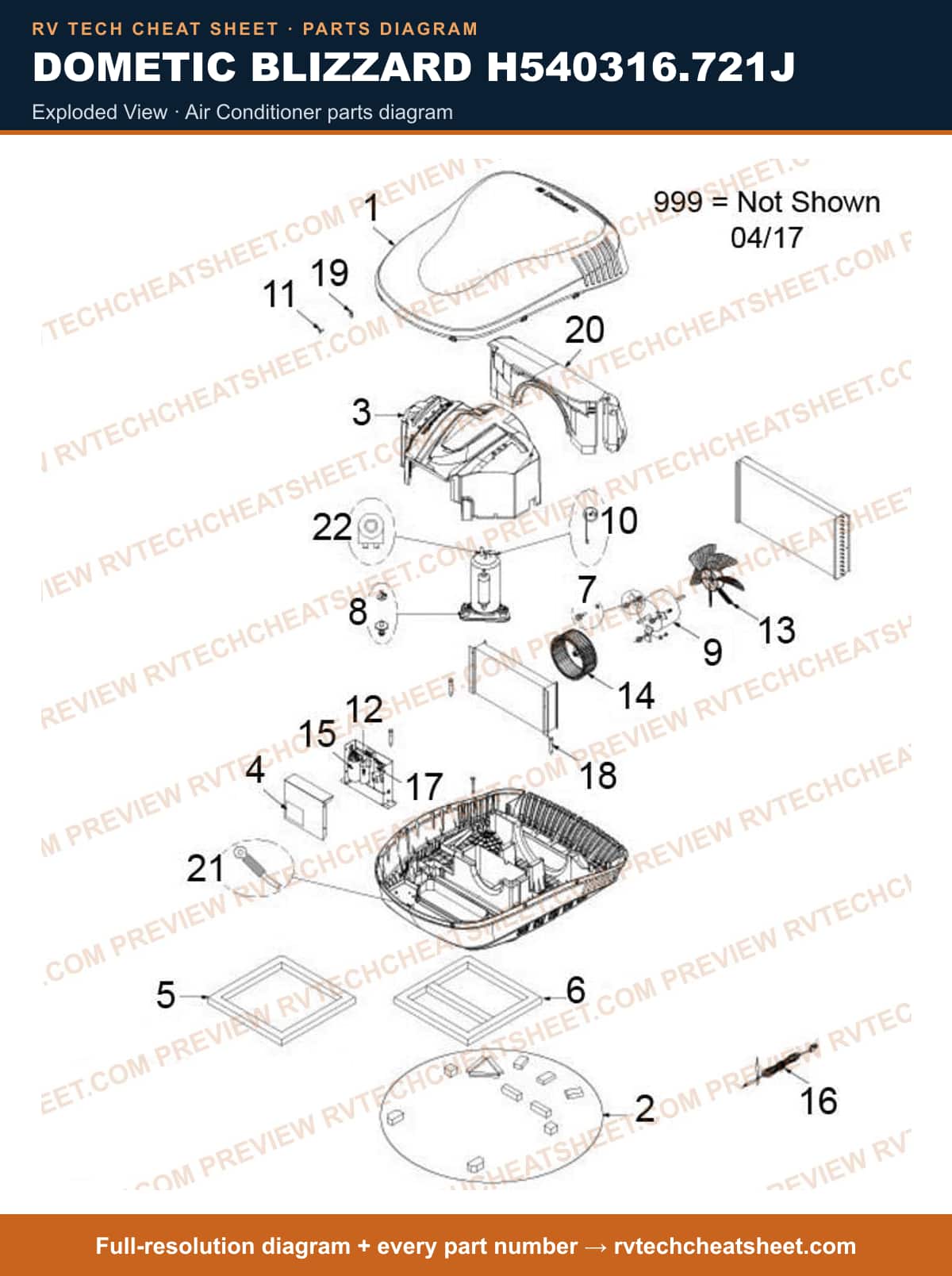 Dometic Blizzard H540316.721J exploded view — exploded parts diagram