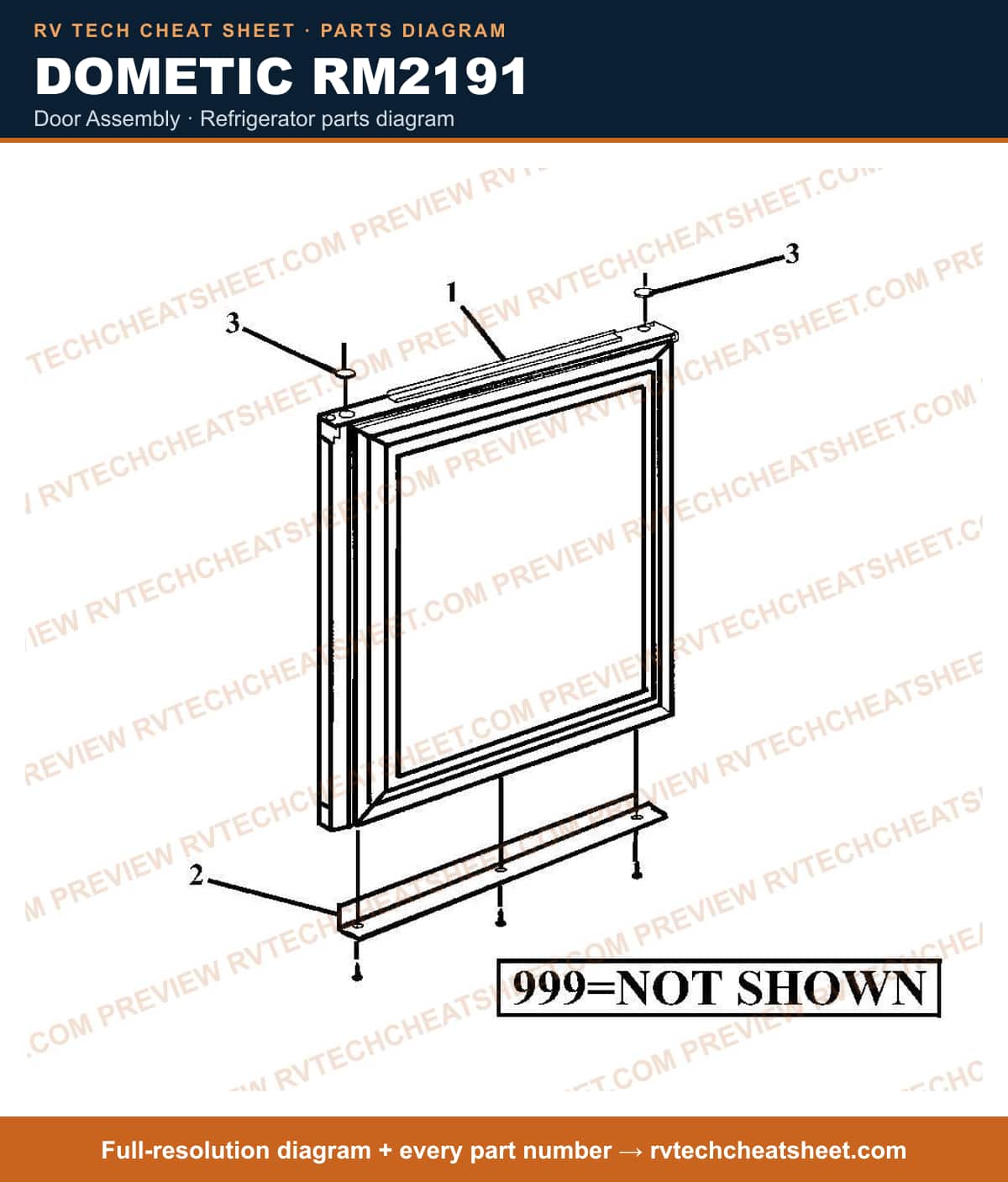 Dometic RM2191 door assembly — parts list sheet