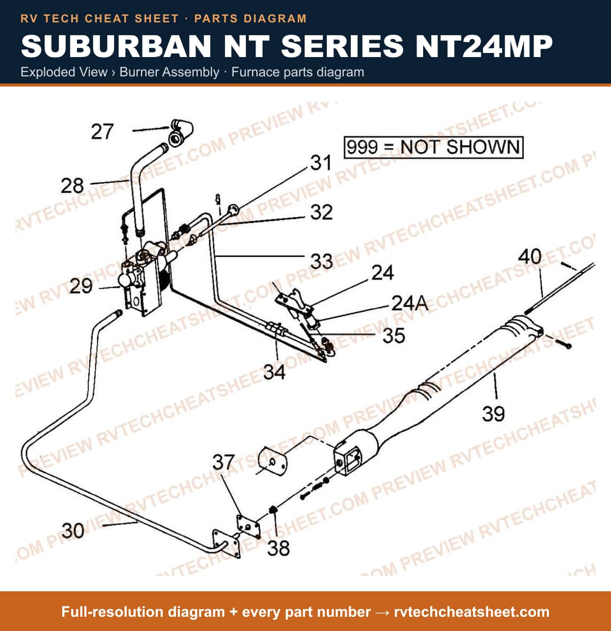 Suburban Nt Series NT24MP exploded view › burner assembly — exploded parts diagram 1 of 2