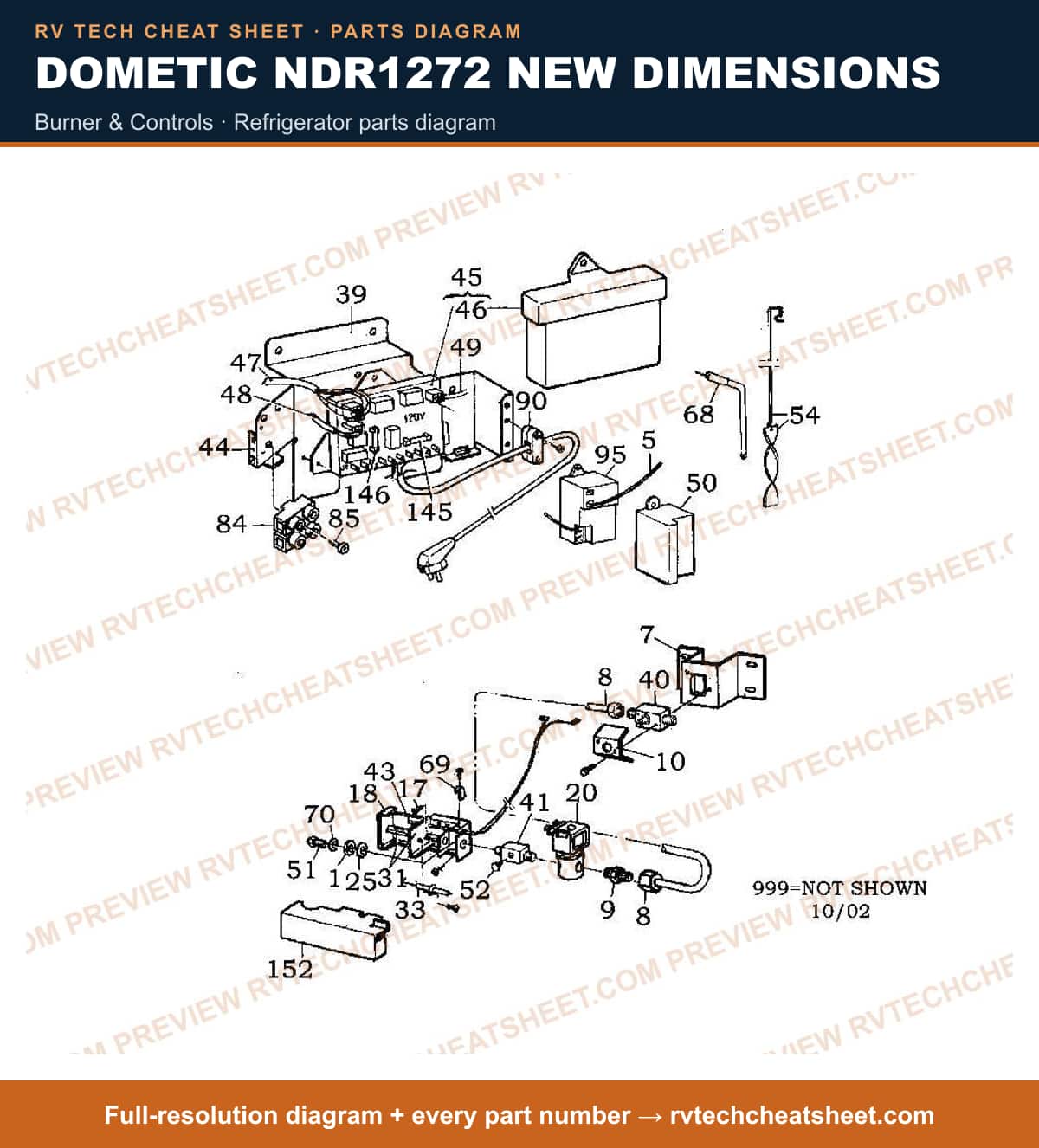 Dometic NDR1272 New Dimensions burner & controls — parts list sheet