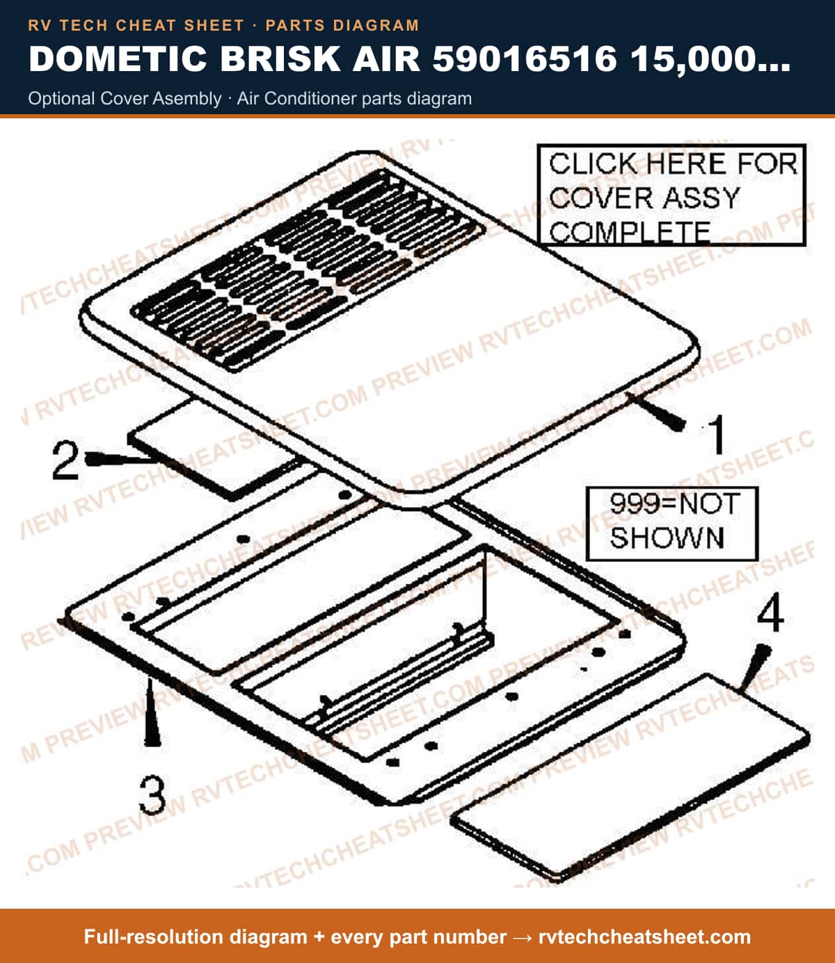Dometic Brisk Air 59016516 15,000 BTU optional cover asembly — parts list sheet