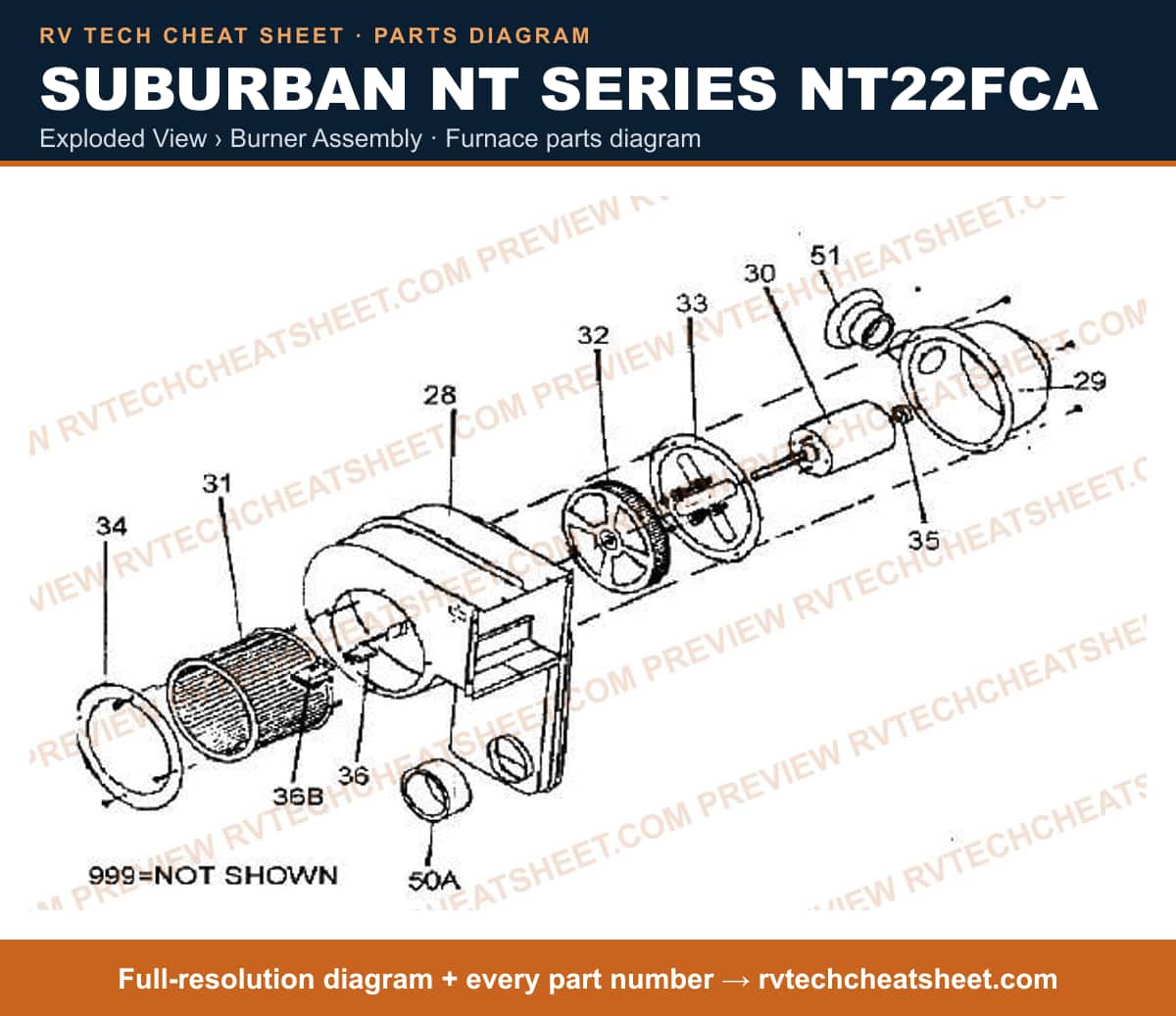 Suburban Nt Series NT22FCA exploded view › burner assembly — exploded parts diagram