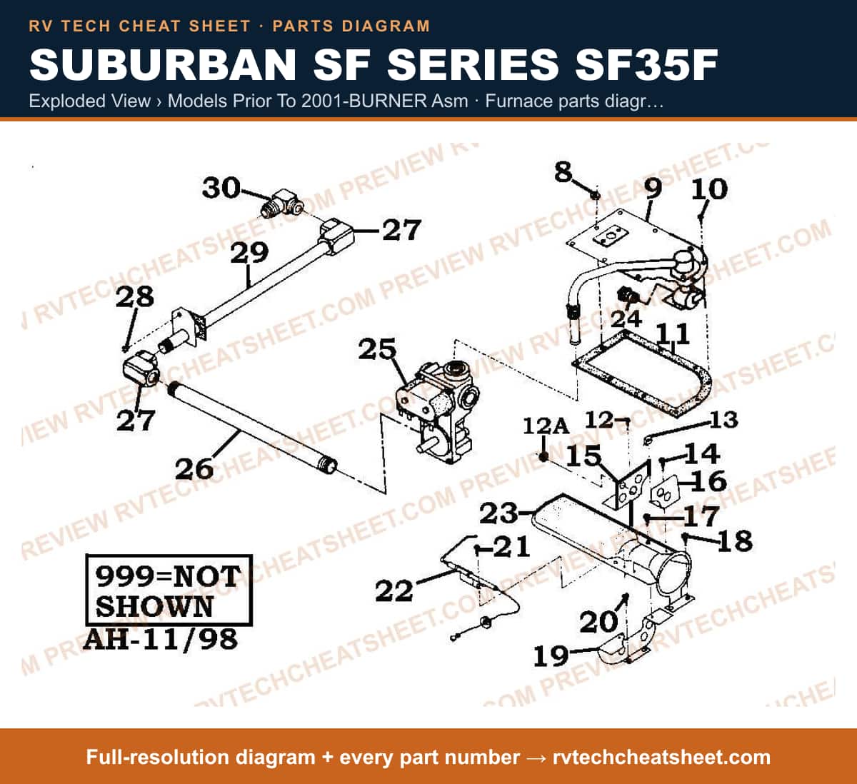 Suburban Sf Series SF35F exploded view › models prior to 2001-burner asm — exploded parts diagram 1 of 2
