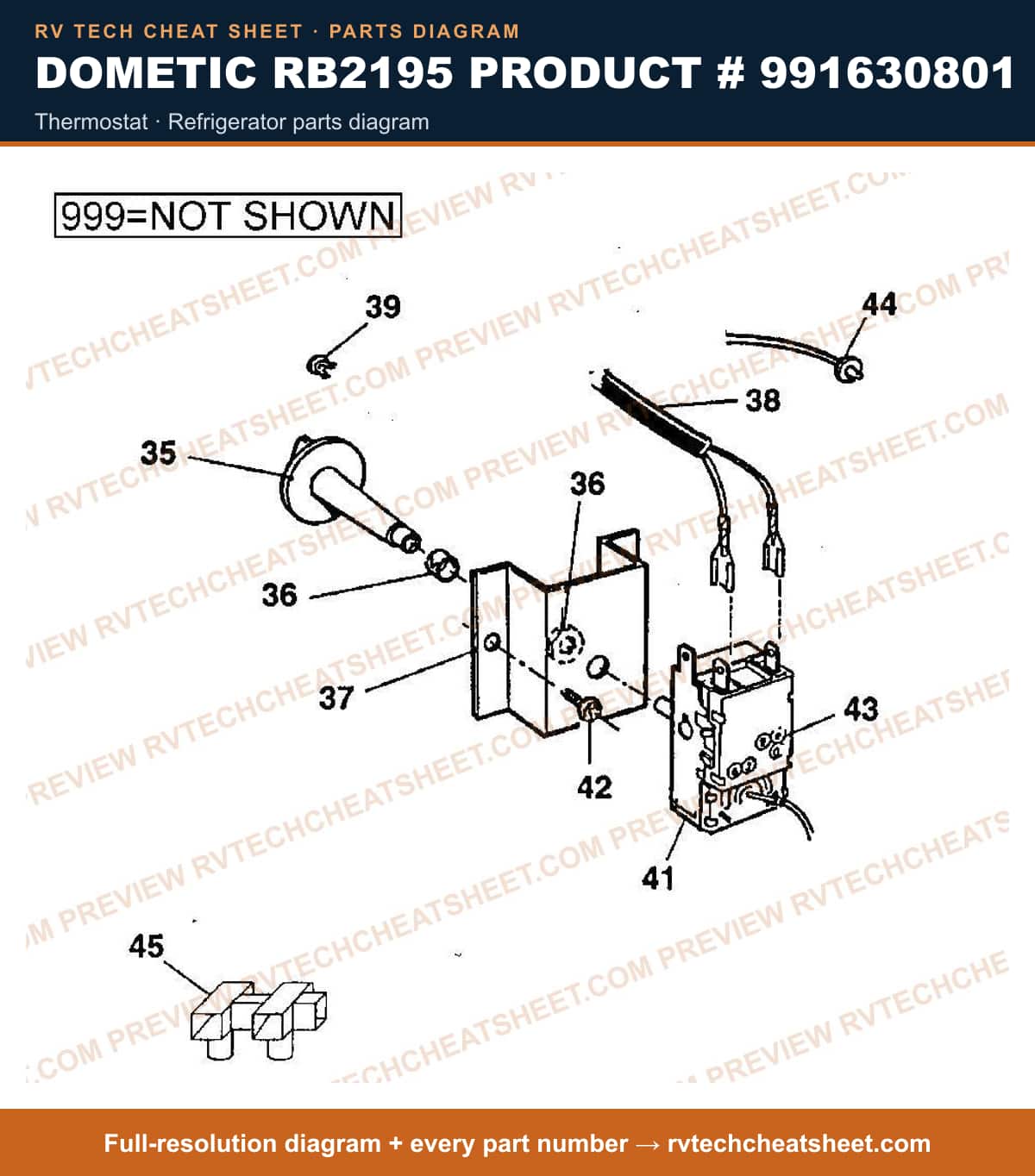 Dometic RB2195 Product # 991630801 thermostat — exploded parts diagram