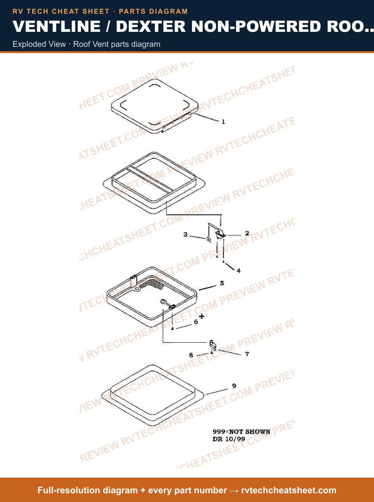 Ventline / Dexter Non-powered Roof Vents V2110 Series exploded view — parts list sheet 1 of 3