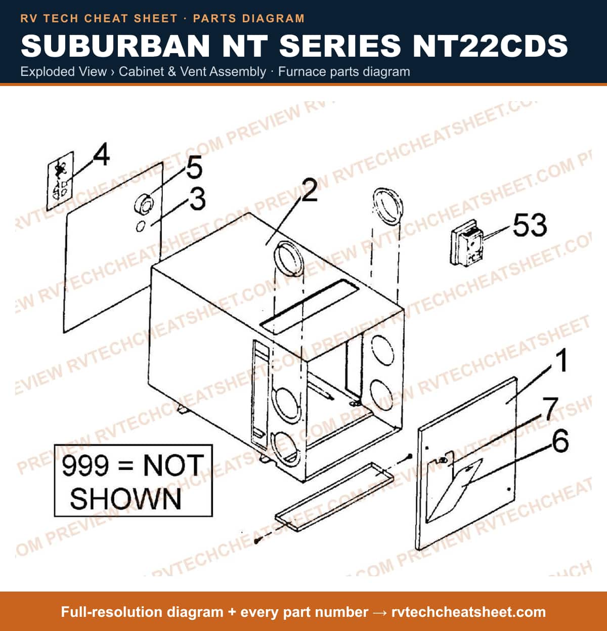 Suburban Nt Series NT22CDS exploded view › cabinet & vent assembly — exploded parts diagram