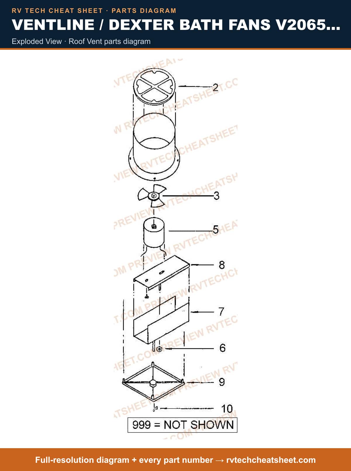 Ventline / Dexter Bath Fans V2065 Series exploded view — parts list sheet 3 of 3