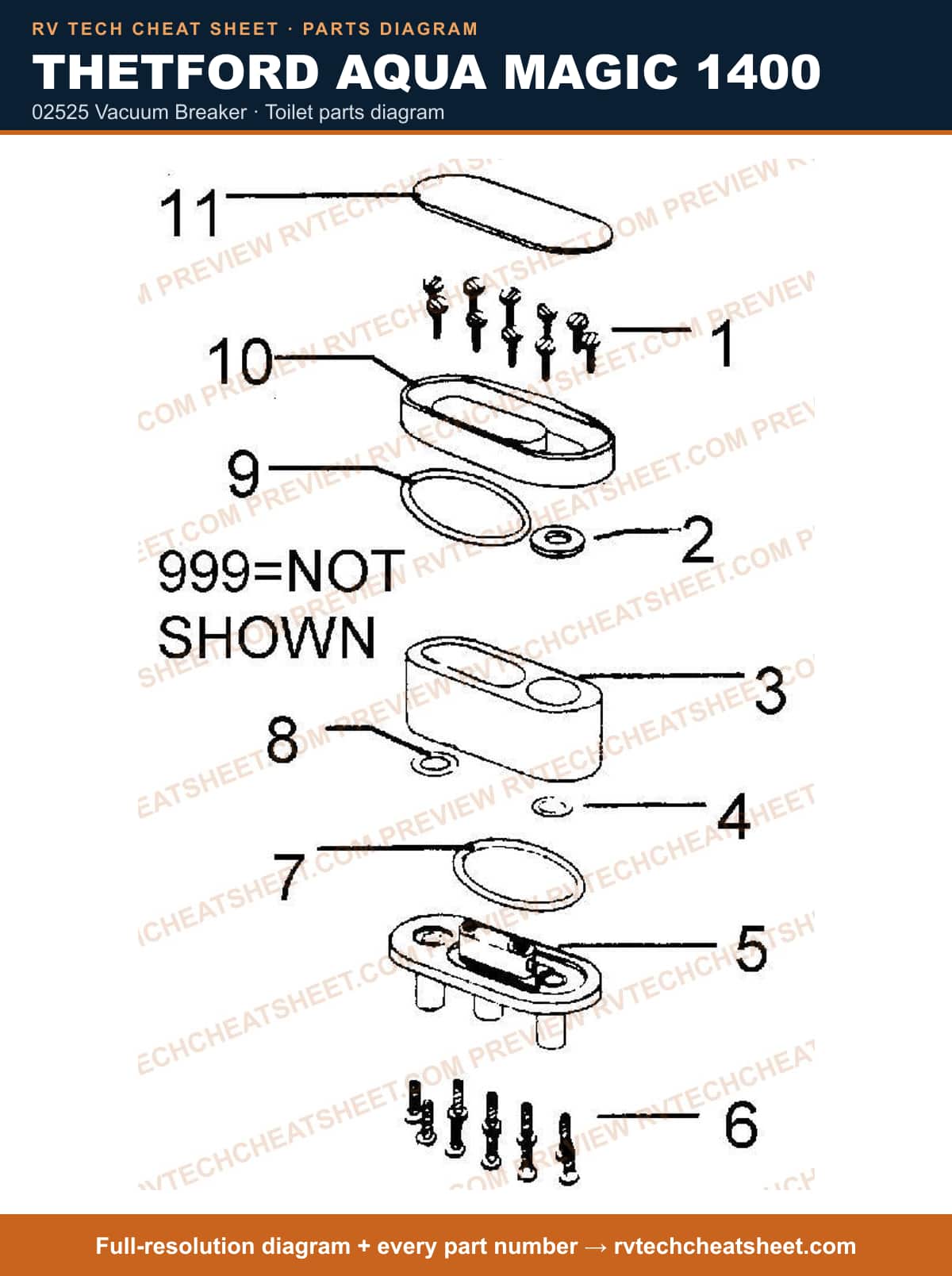 Thetford Aqua Magic 1400 02525 vacuum breaker — exploded parts diagram 3 of 3
