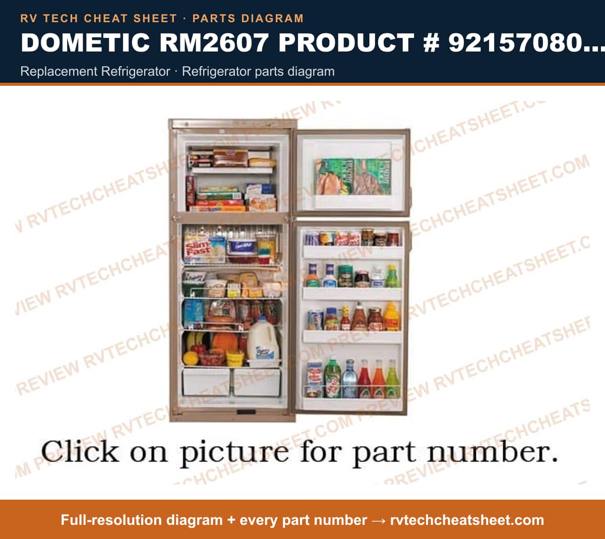 Dometic RM2607 Product # 921570801 2-WAY replacement refrigerator — parts list sheet 2 of 2