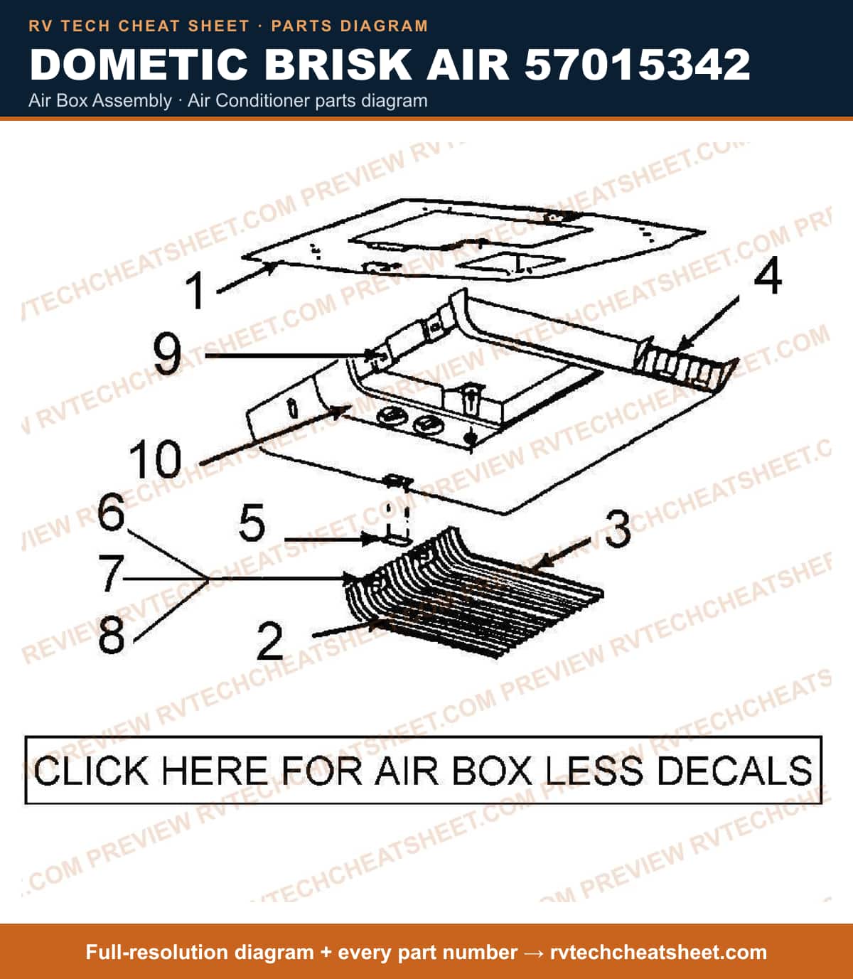 Dometic Brisk Air 57015342 air box assembly — parts list sheet