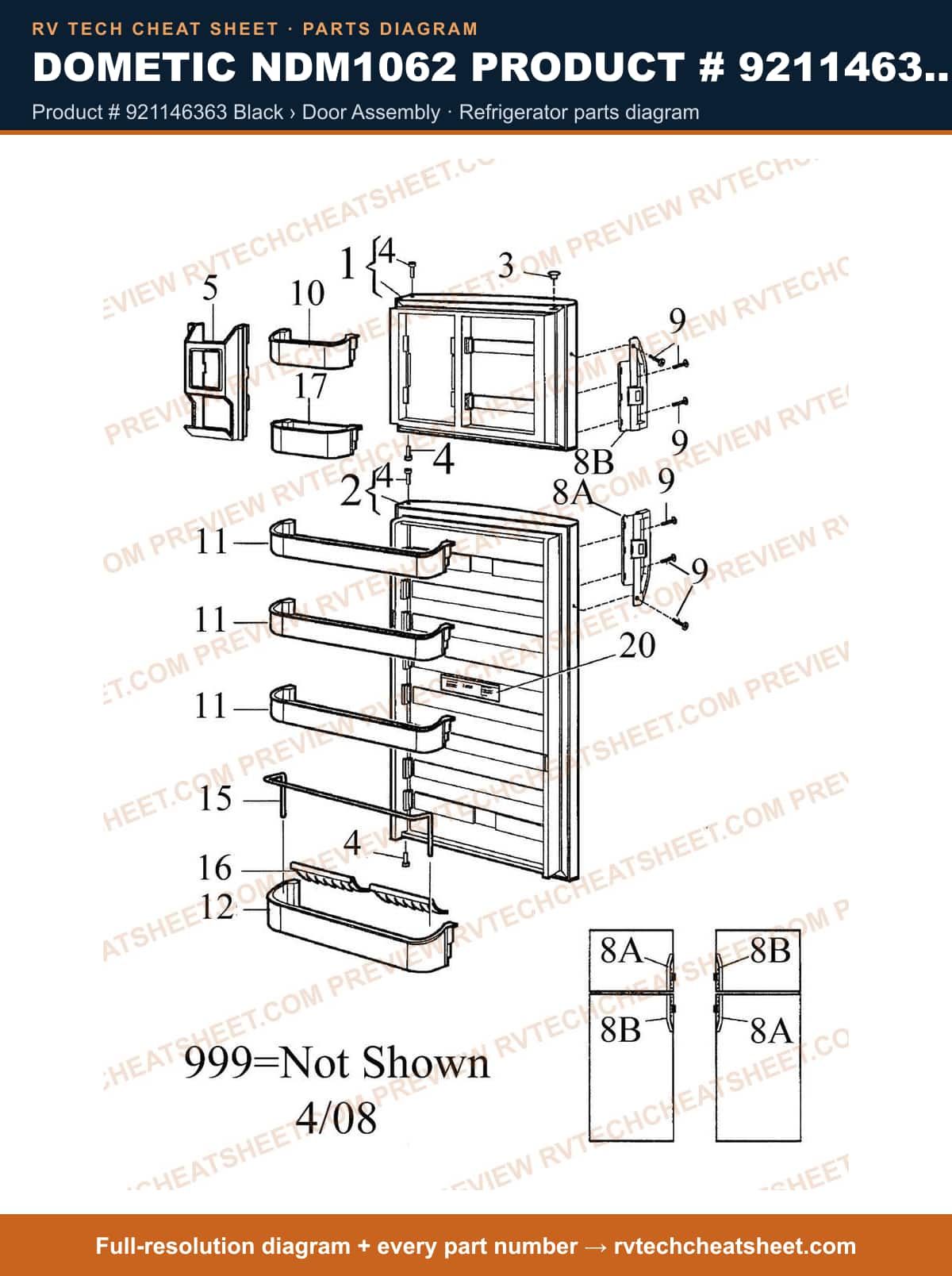 Dometic NDM1062 Product # 921146363 Black product # 921146363 black › door assembly — parts list sheet