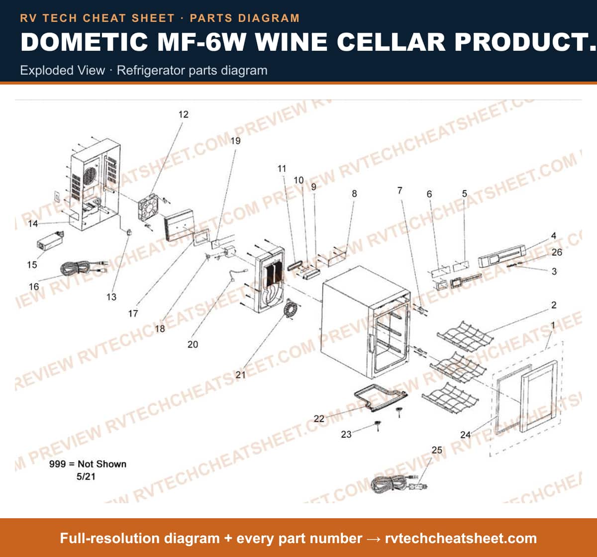Dometic MF-6W Wine Cellar Product # 936025069 exploded view — parts list sheet 2 of 2