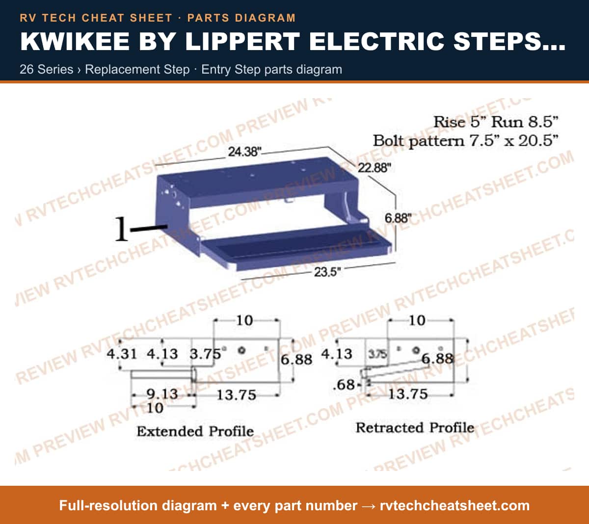 Kwikee by Lippert Electric Steps Single Step 26 series › replacement step — exploded parts diagram 3 of 3