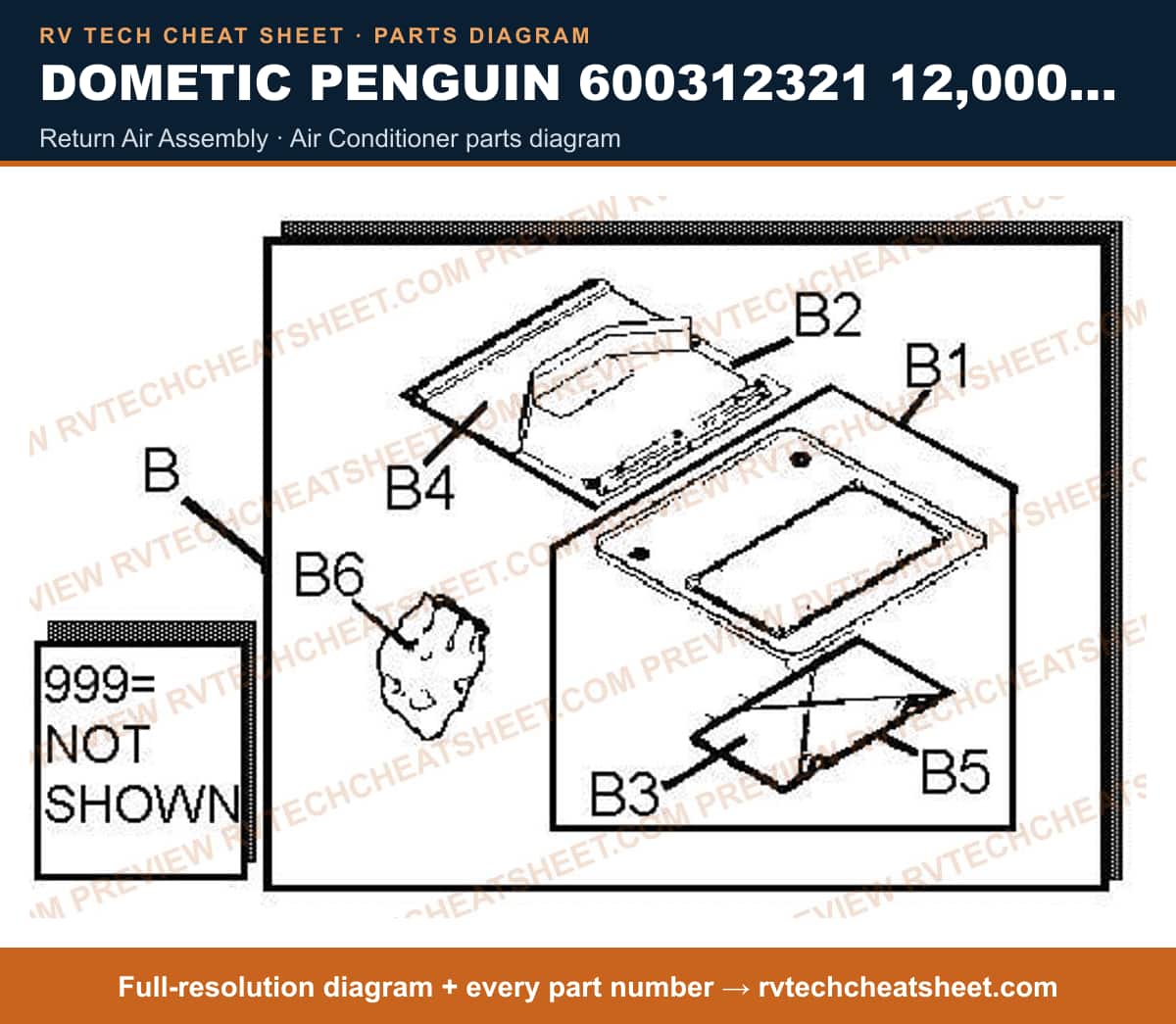 Dometic Penguin 600312321 12,000 BTU return air assembly — exploded parts diagram
