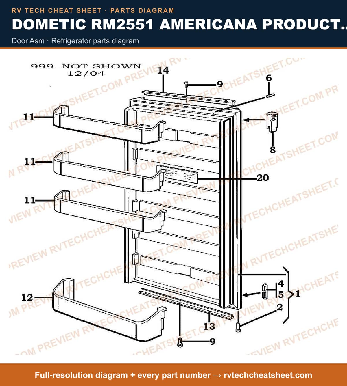 Dometic RM2551 Americana Product # 921142101 Beige door asm — parts list sheet