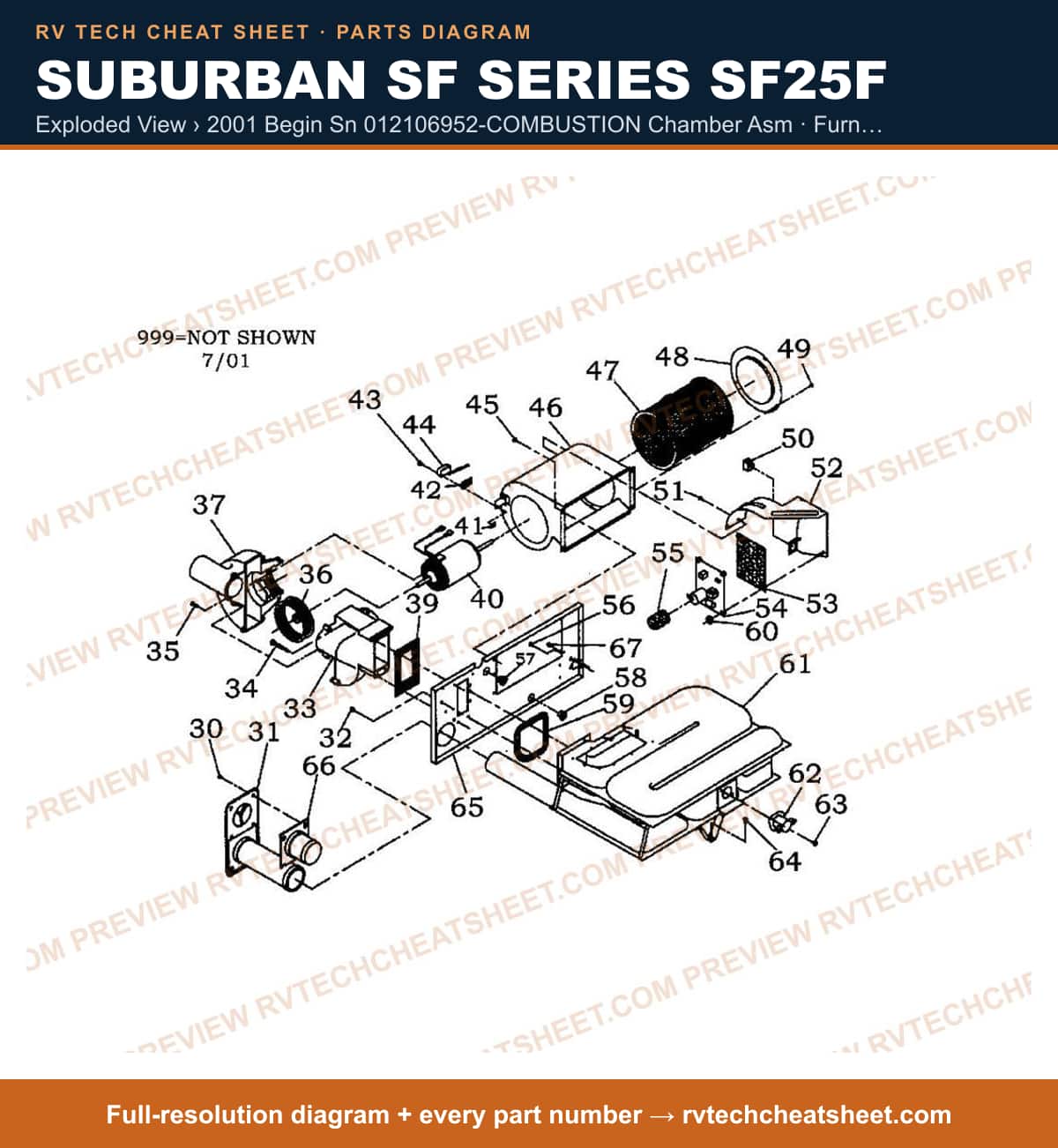 Suburban Sf Series SF25F exploded view › 2001 begin sn 012106952-combustion chamber asm — exploded parts diagram 1 of 2