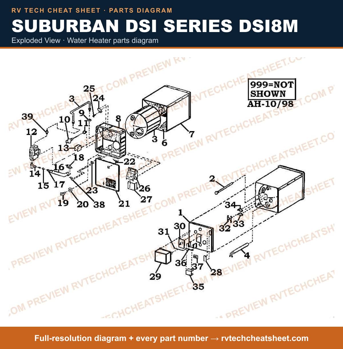 Suburban DSI Series DSI8M exploded view — exploded parts diagram