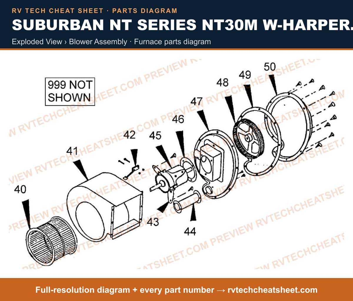 Suburban Nt Series NT30M W-harper Wyman Valve exploded view › blower assembly — exploded parts diagram 2 of 2