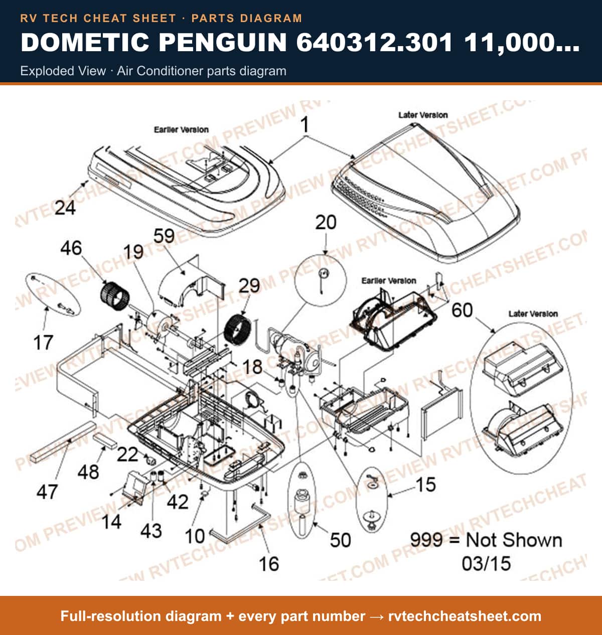 Dometic Penguin 640312.301 11,000 BTU exploded view — exploded parts diagram