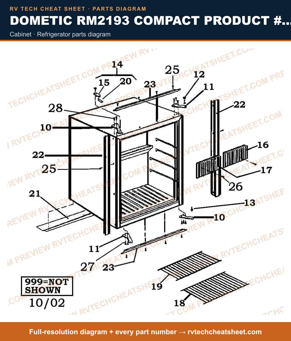 Dometic RM2193 Compact Product # 921131017 cabinet — parts list sheet