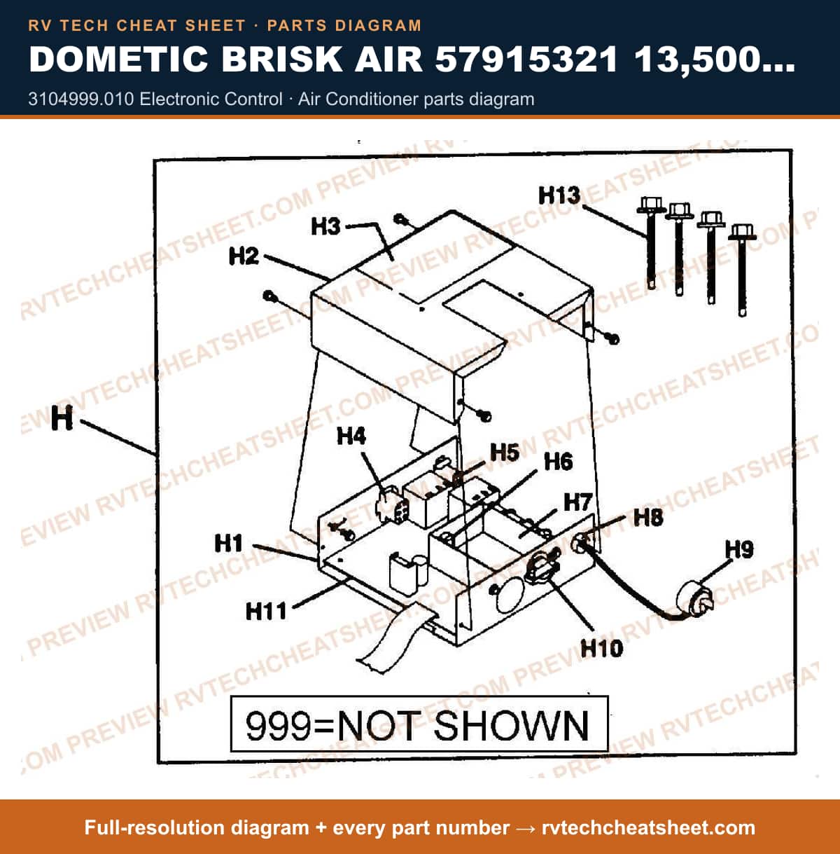 Dometic Brisk Air 57915321 13,500 BTU 3104999.010 electronic control — exploded parts diagram