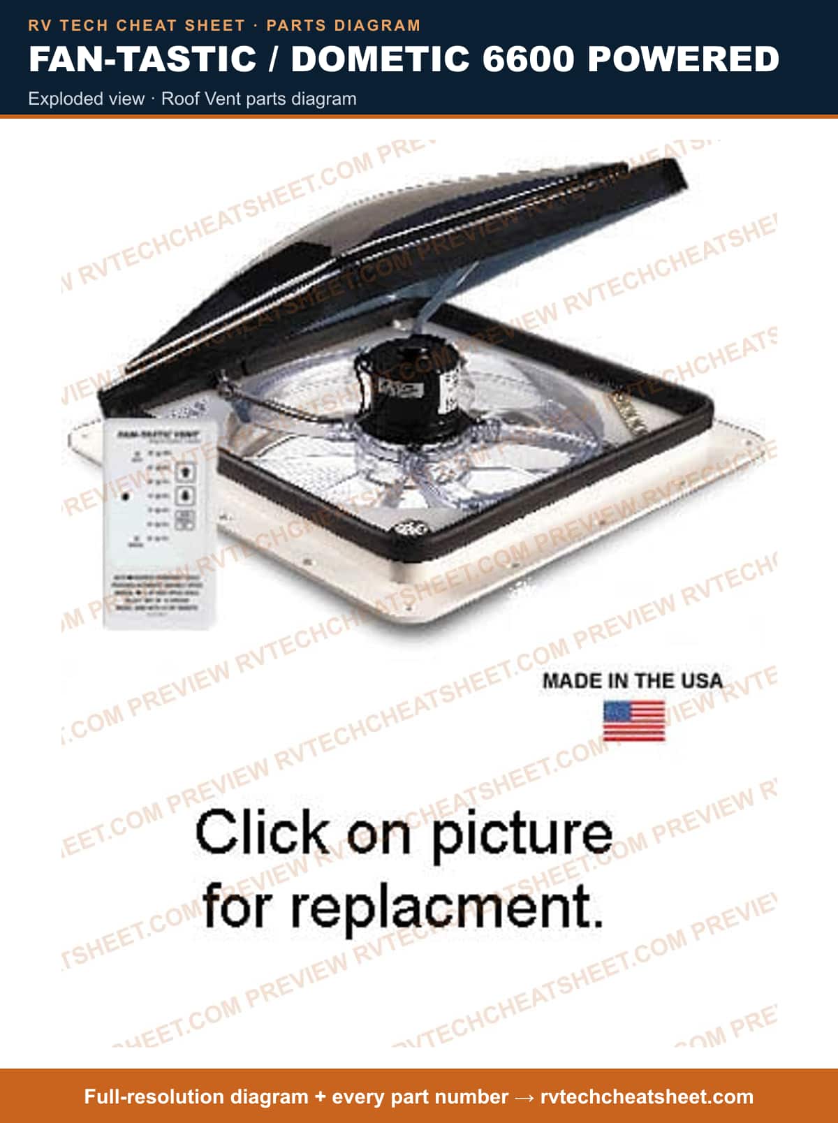 Fan-Tastic / Dometic 6600 Powered exploded view — exploded parts diagram
