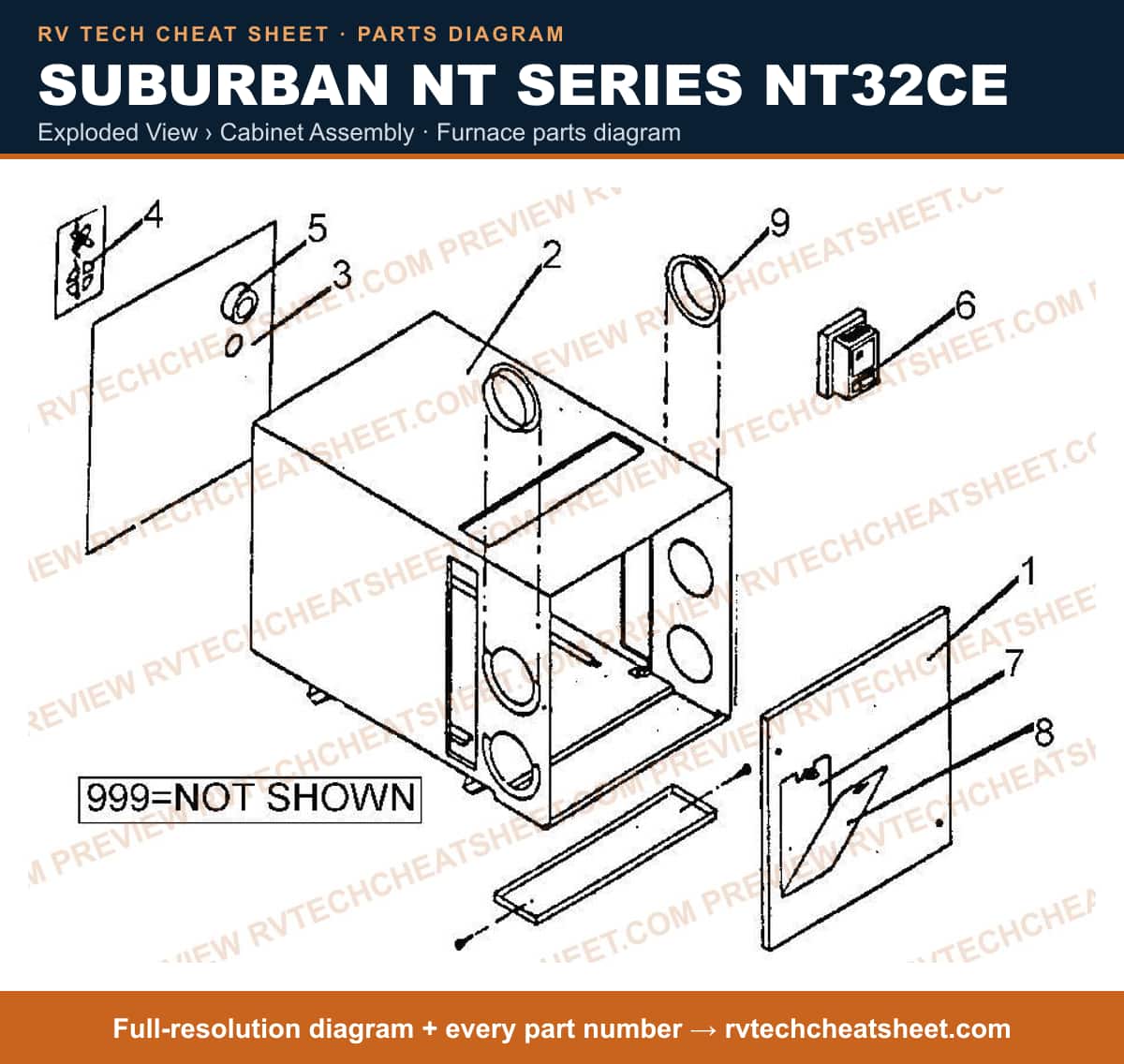 Suburban Nt Series NT32CE exploded view › cabinet assembly — exploded parts diagram 1 of 2
