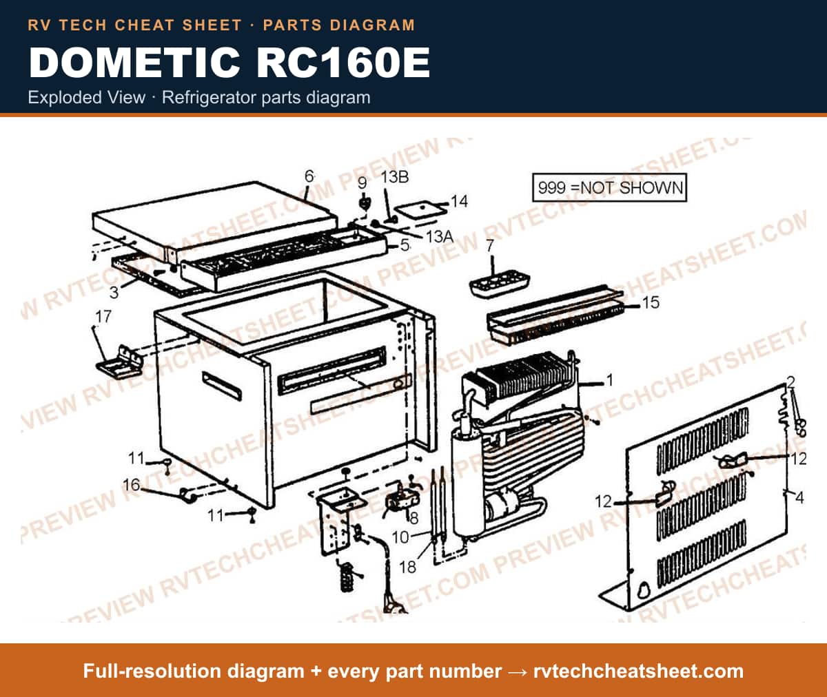 Dometic RC160E exploded view — exploded parts diagram