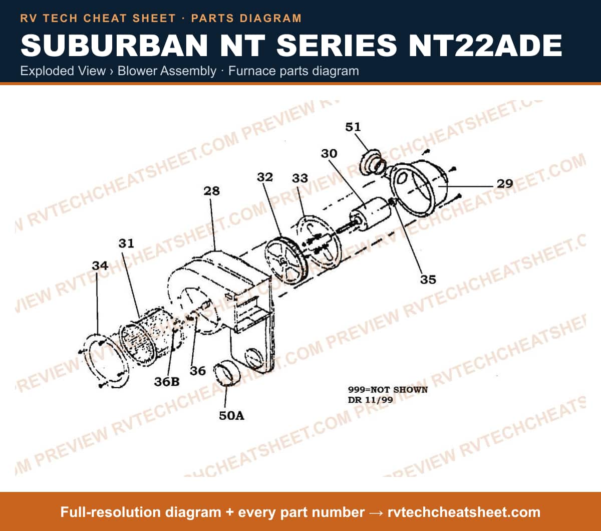 Suburban Nt Series NT22ADE exploded view › blower assembly — exploded parts diagram