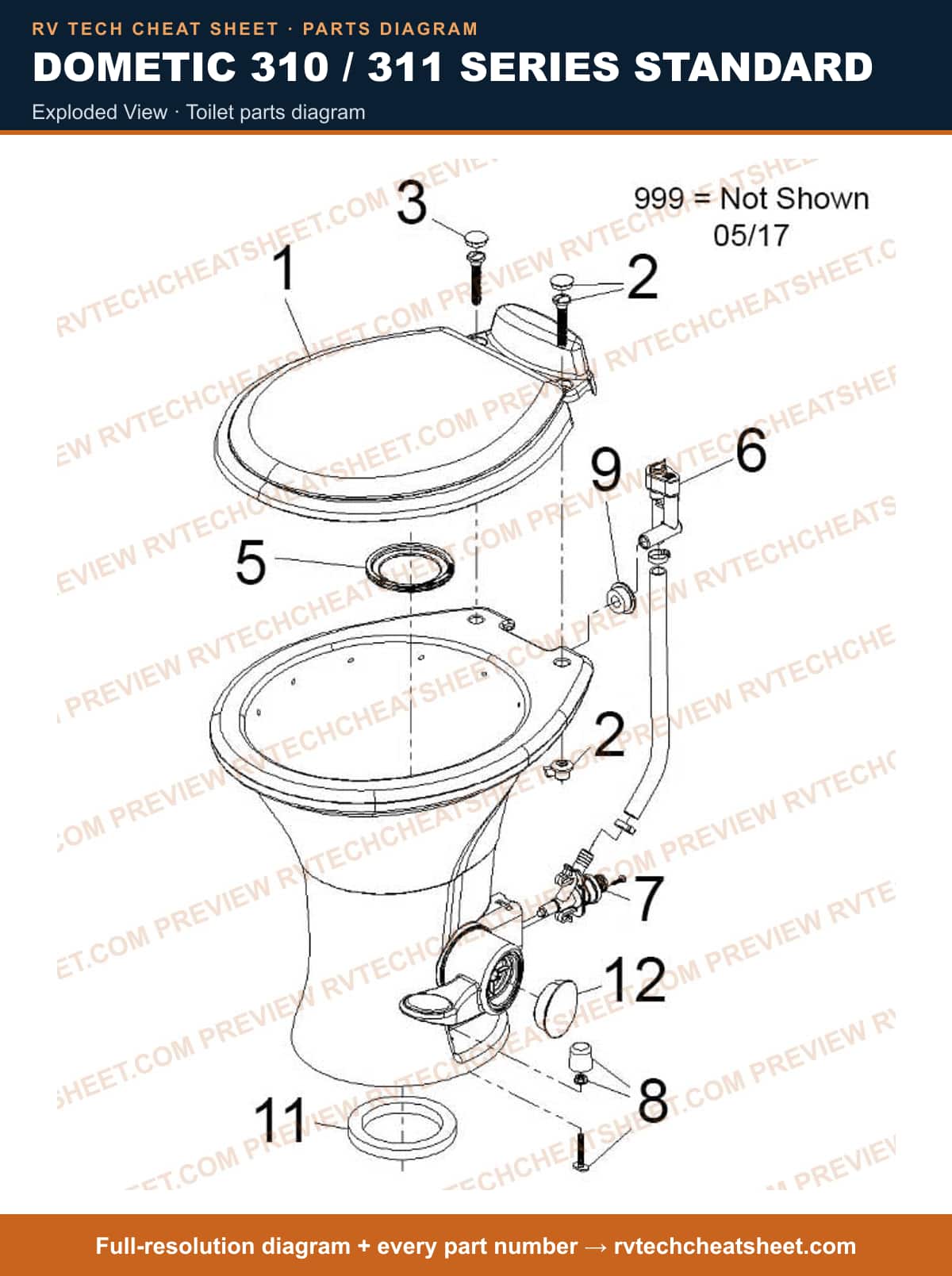 Dometic 310 / 311 Series Standard exploded view — exploded parts diagram 3 of 3