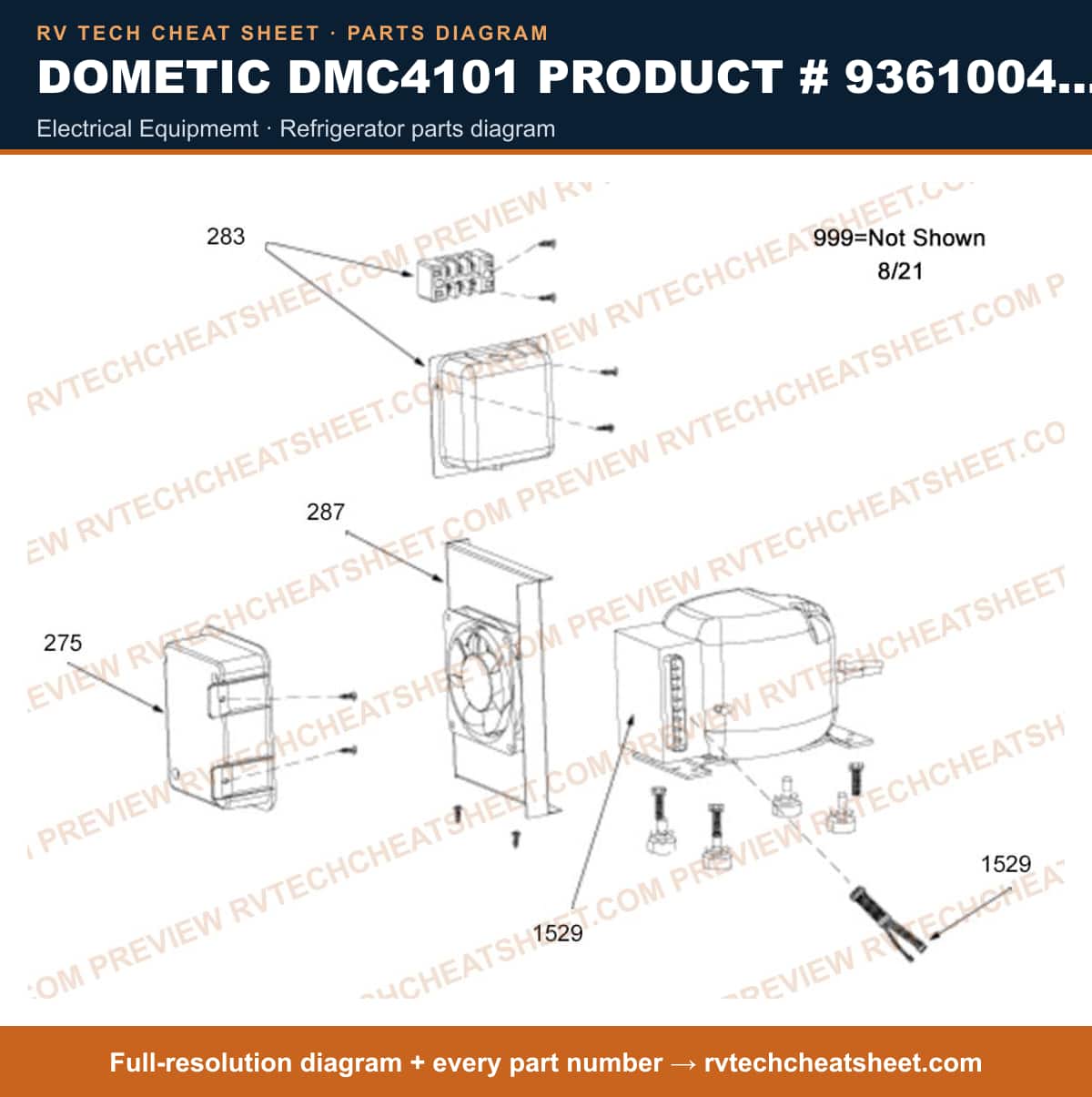Dometic DMC4101 Product # 936100408 electrical equipmemt — parts list sheet