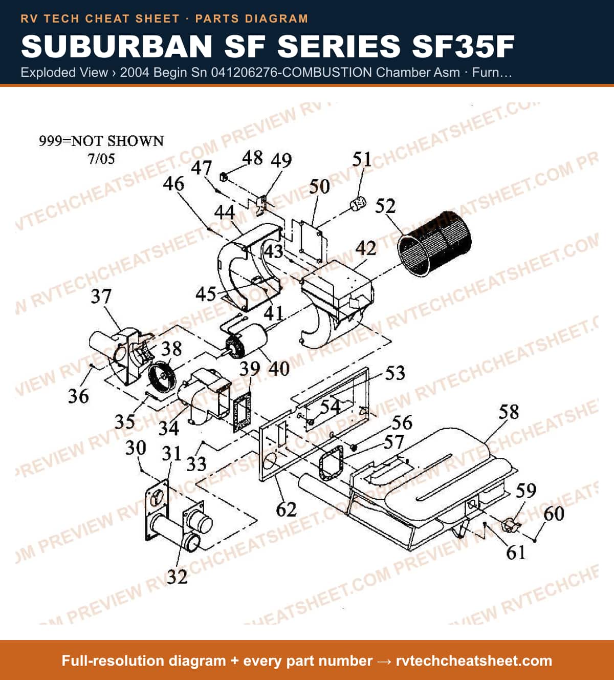 Suburban Sf Series SF35F exploded view › 2004 begin sn 041206276-combustion chamber asm — exploded parts diagram 1 of 2