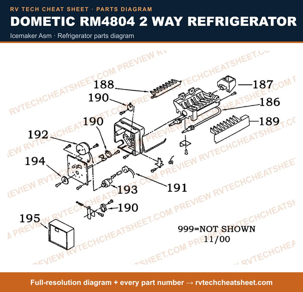 Dometic RM4804 2 Way Refrigerator icemaker asm — parts list sheet