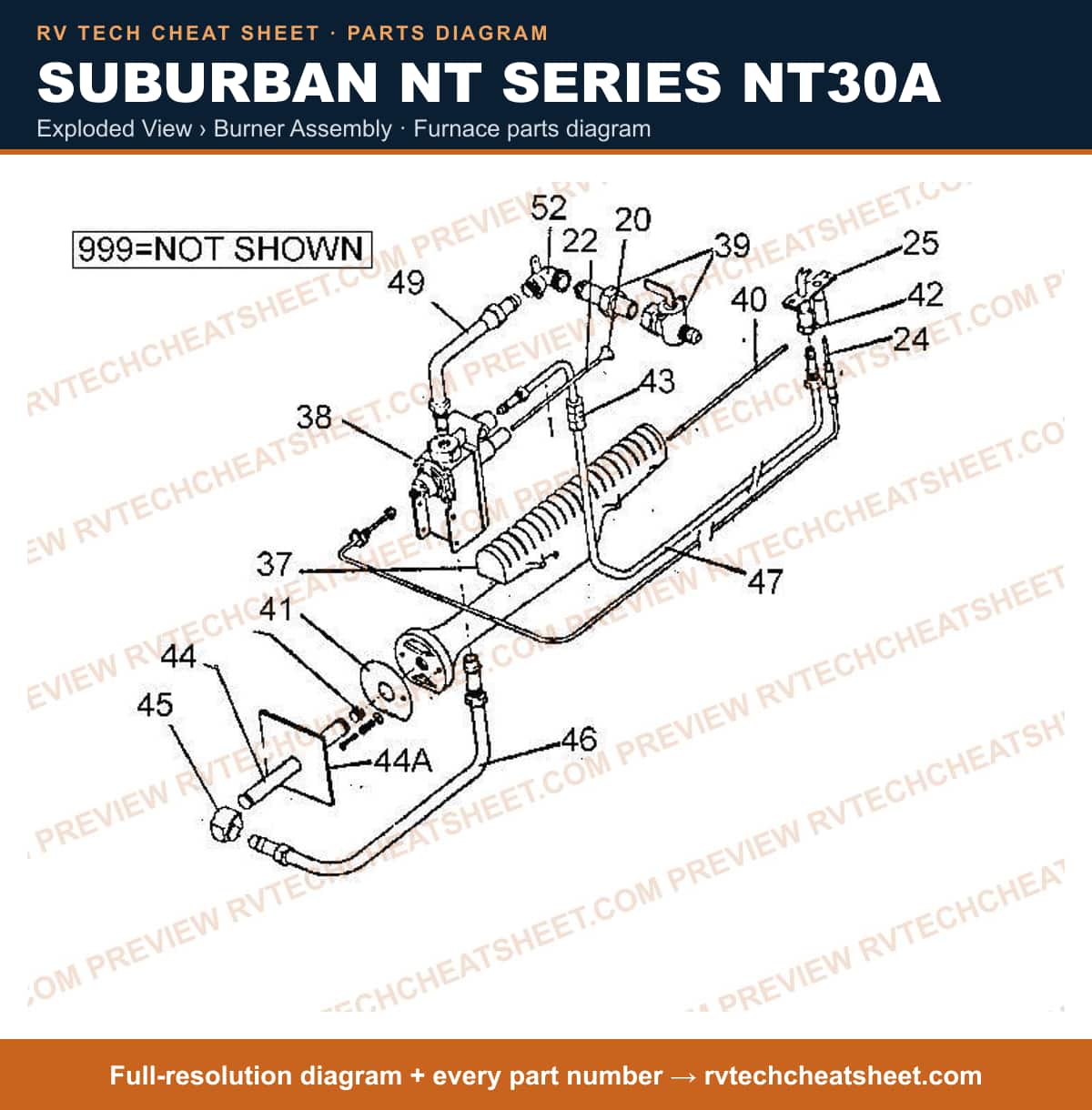 Suburban Nt Series NT30A exploded view › burner assembly — exploded parts diagram