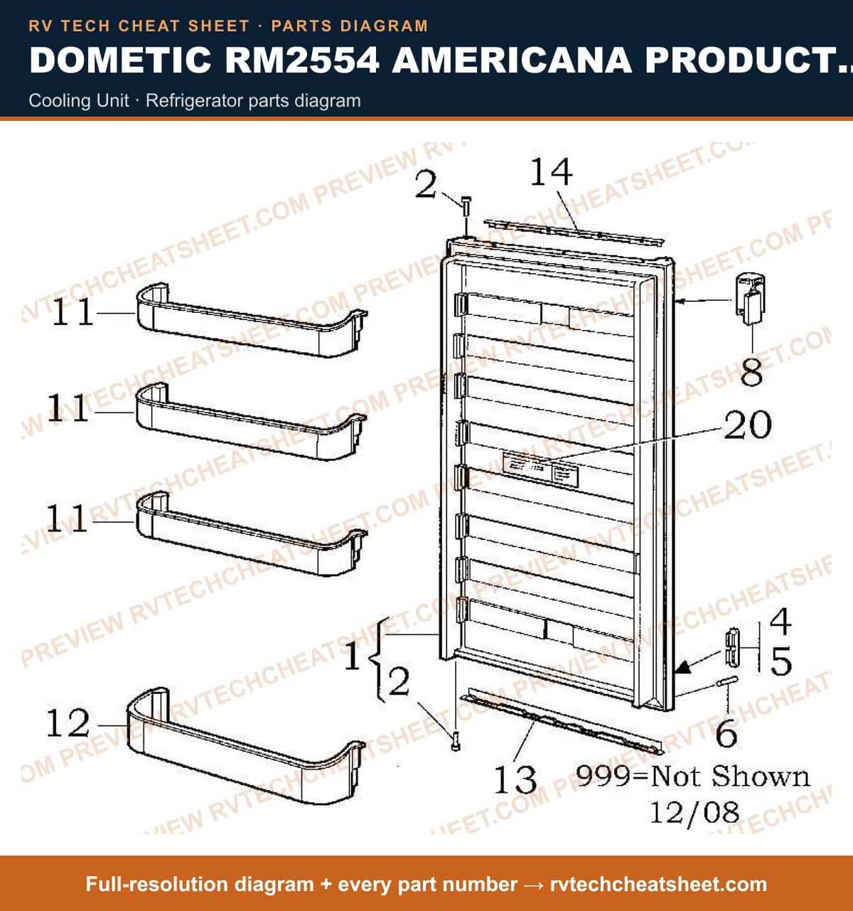 Dometic RM2554 Americana Product # 921142117 Black cooling unit — parts list sheet