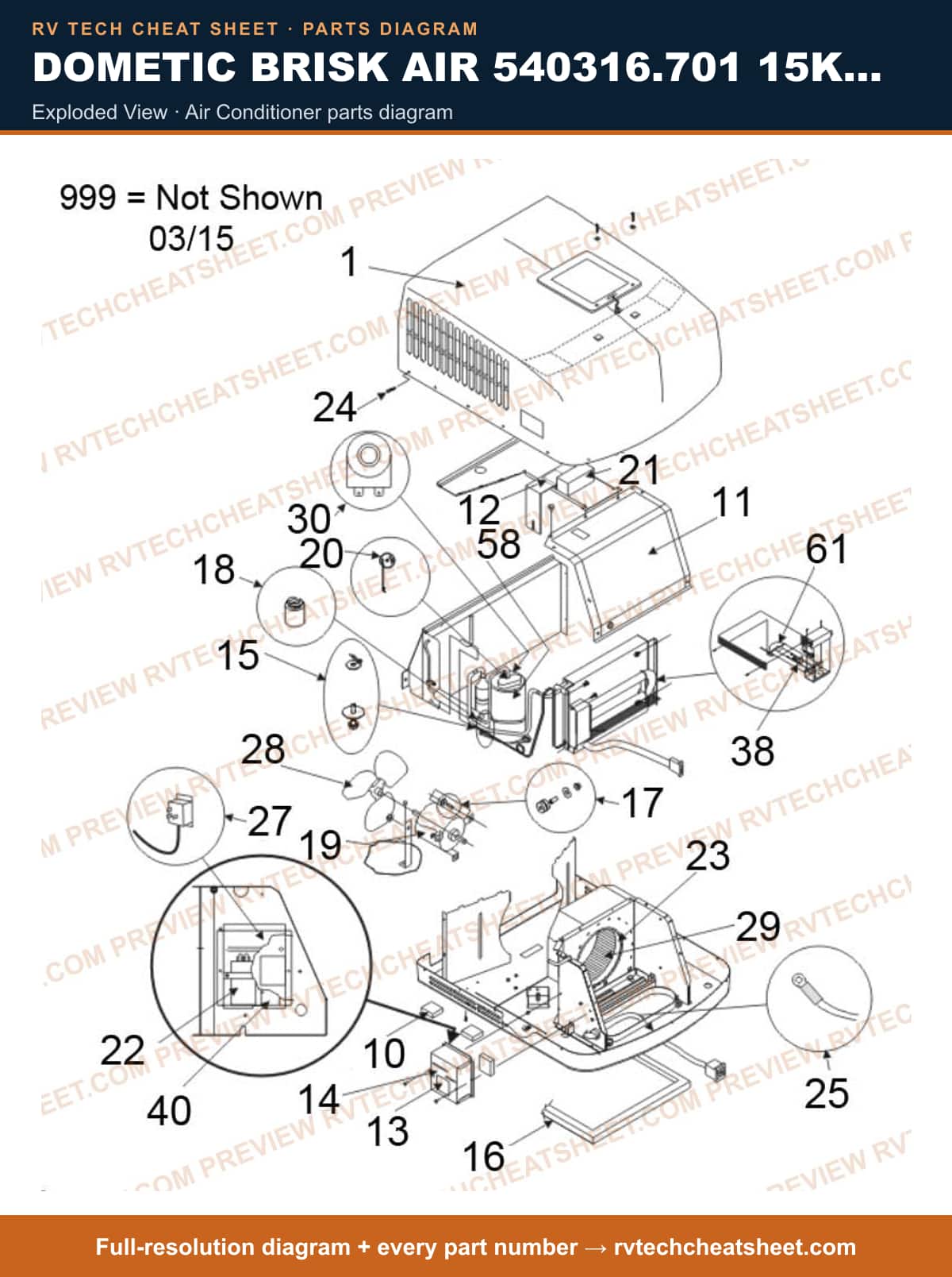 Dometic Brisk Air 540316.701 15K Hi Perform exploded view — exploded parts diagram