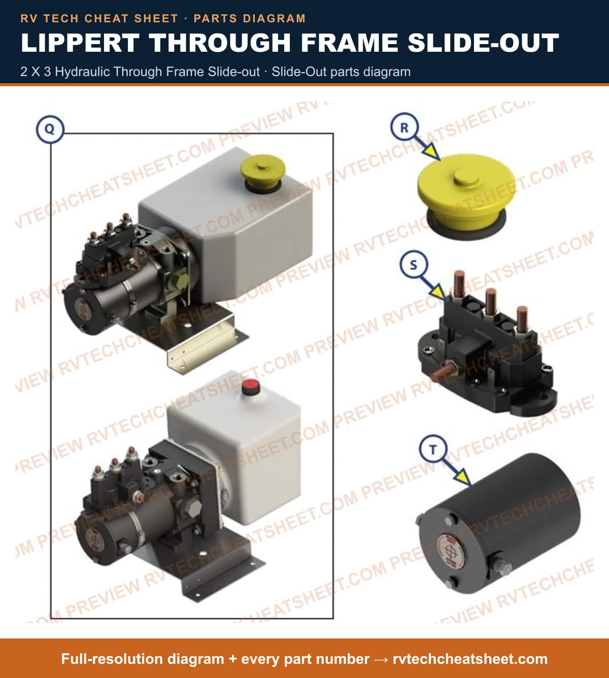 Lippert Through Frame Slide-out 2 x 3 hydraulic through frame slide-out — exploded parts diagram 1 of 3