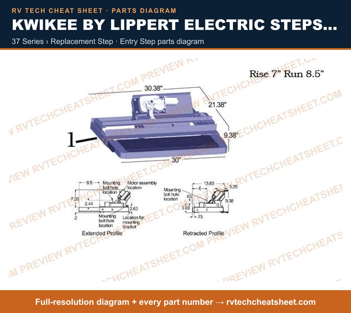 Kwikee by Lippert Electric Steps Single Step 37 series › replacement step — exploded parts diagram 2 of 3
