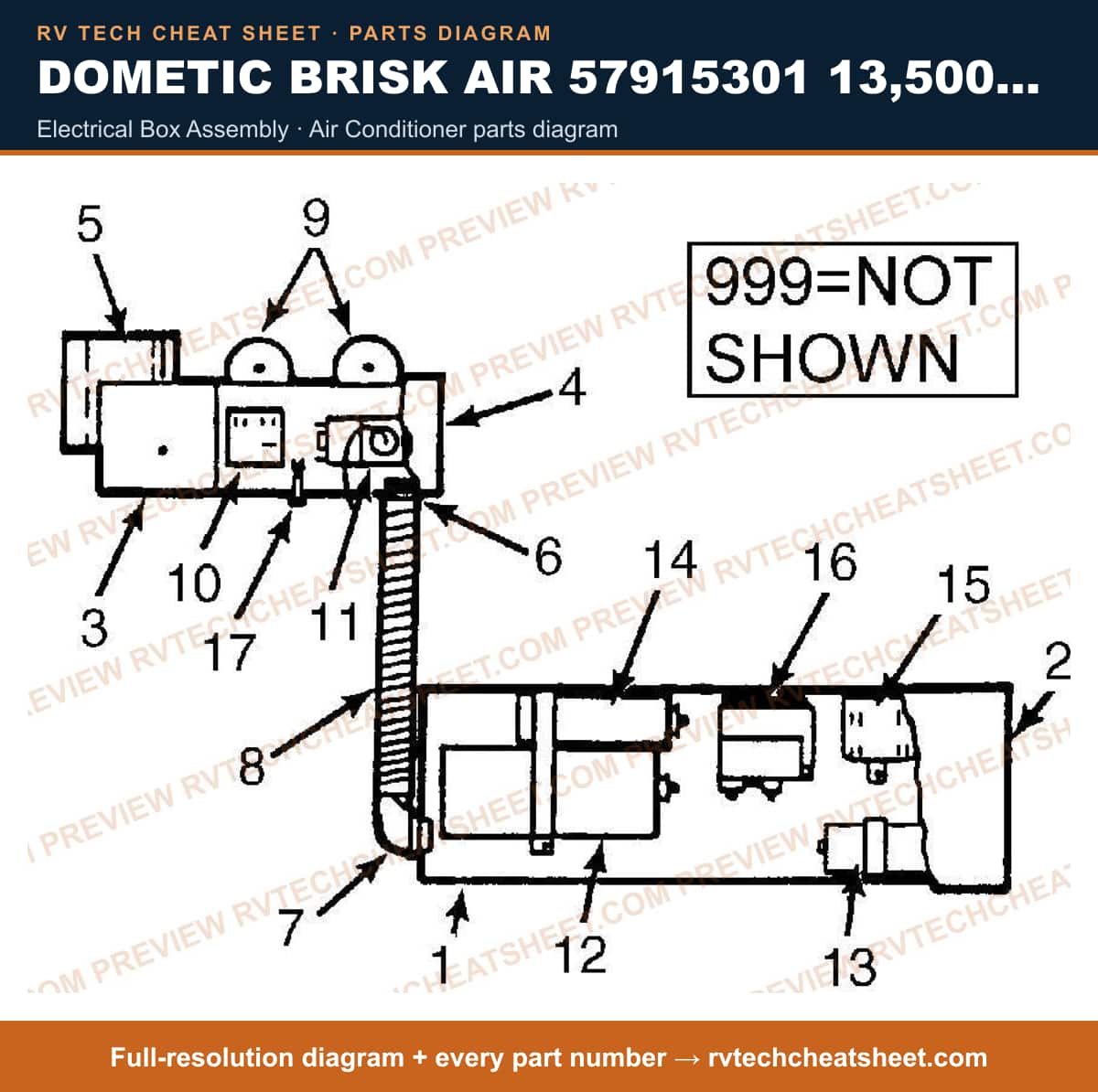 Dometic Brisk Air 57915301 13,500 BTU electrical box assembly — exploded parts diagram