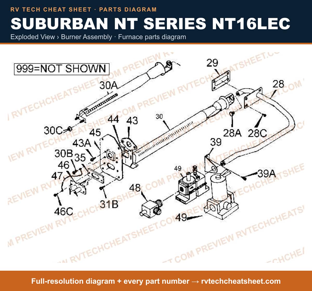 Suburban Nt Series NT16LEC exploded view › burner assembly — exploded parts diagram