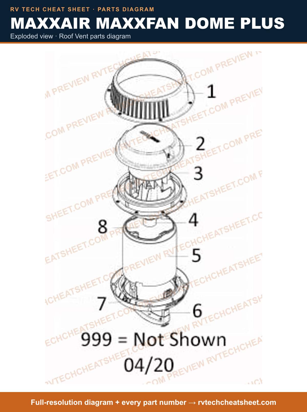 MaxxAir Maxxfan Dome Plus exploded view — exploded parts diagram