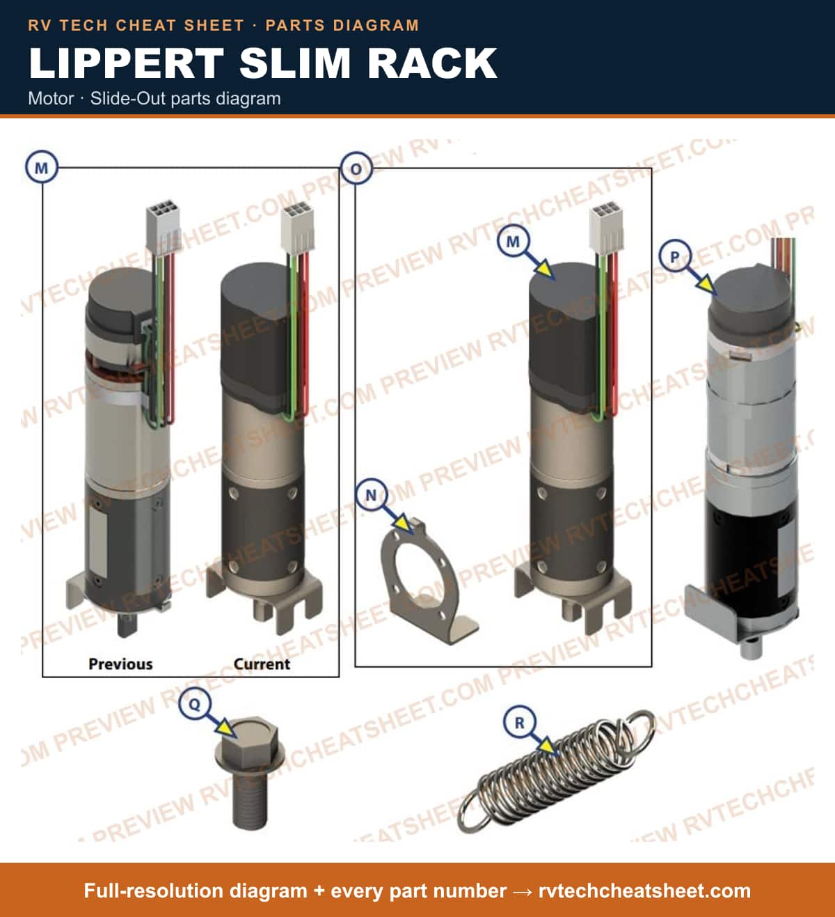 Lippert Slim Rack motor — exploded parts diagram