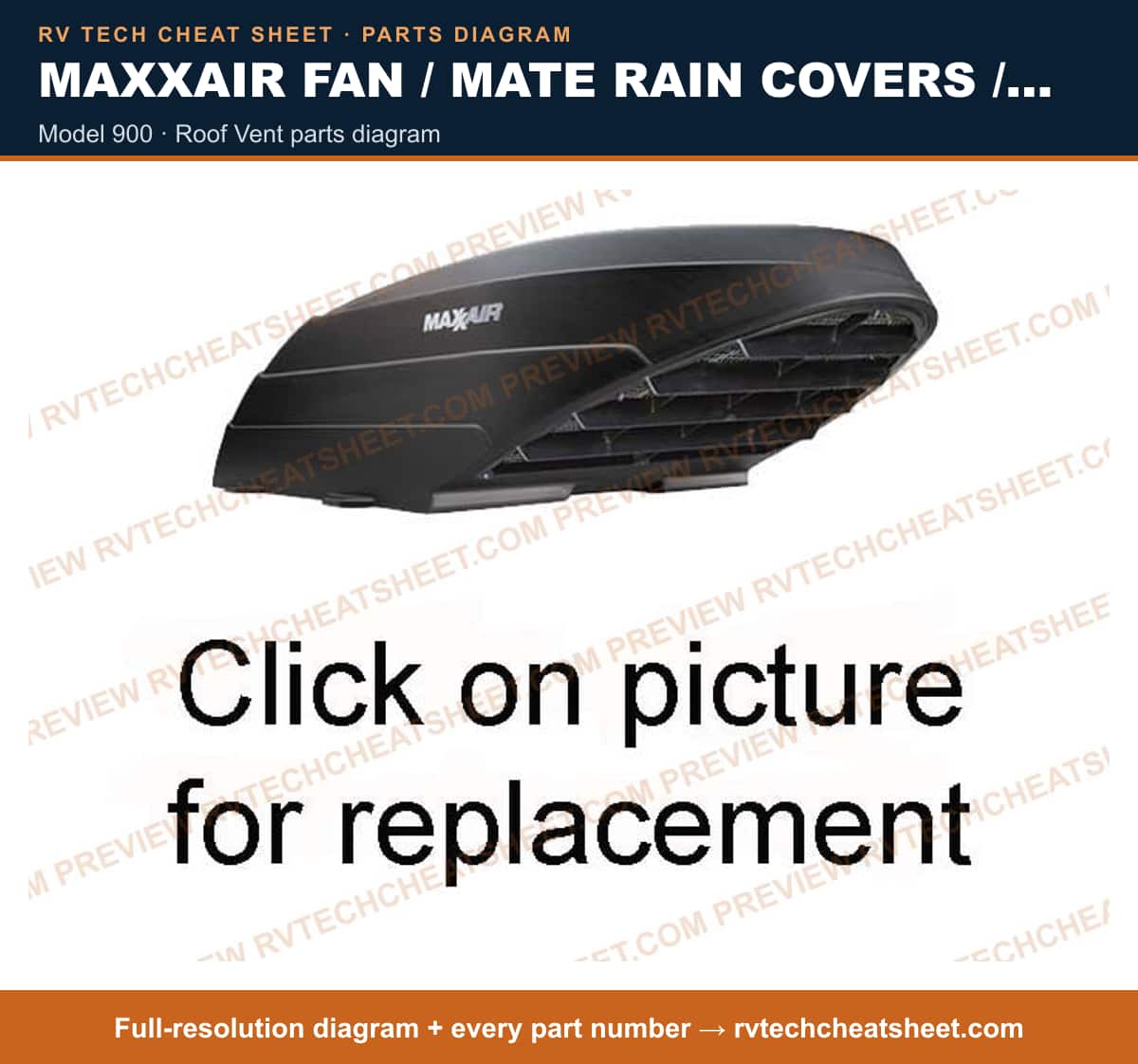 MaxxAir Fan / Mate Rain Covers / Model 850 model 900 — exploded parts diagram