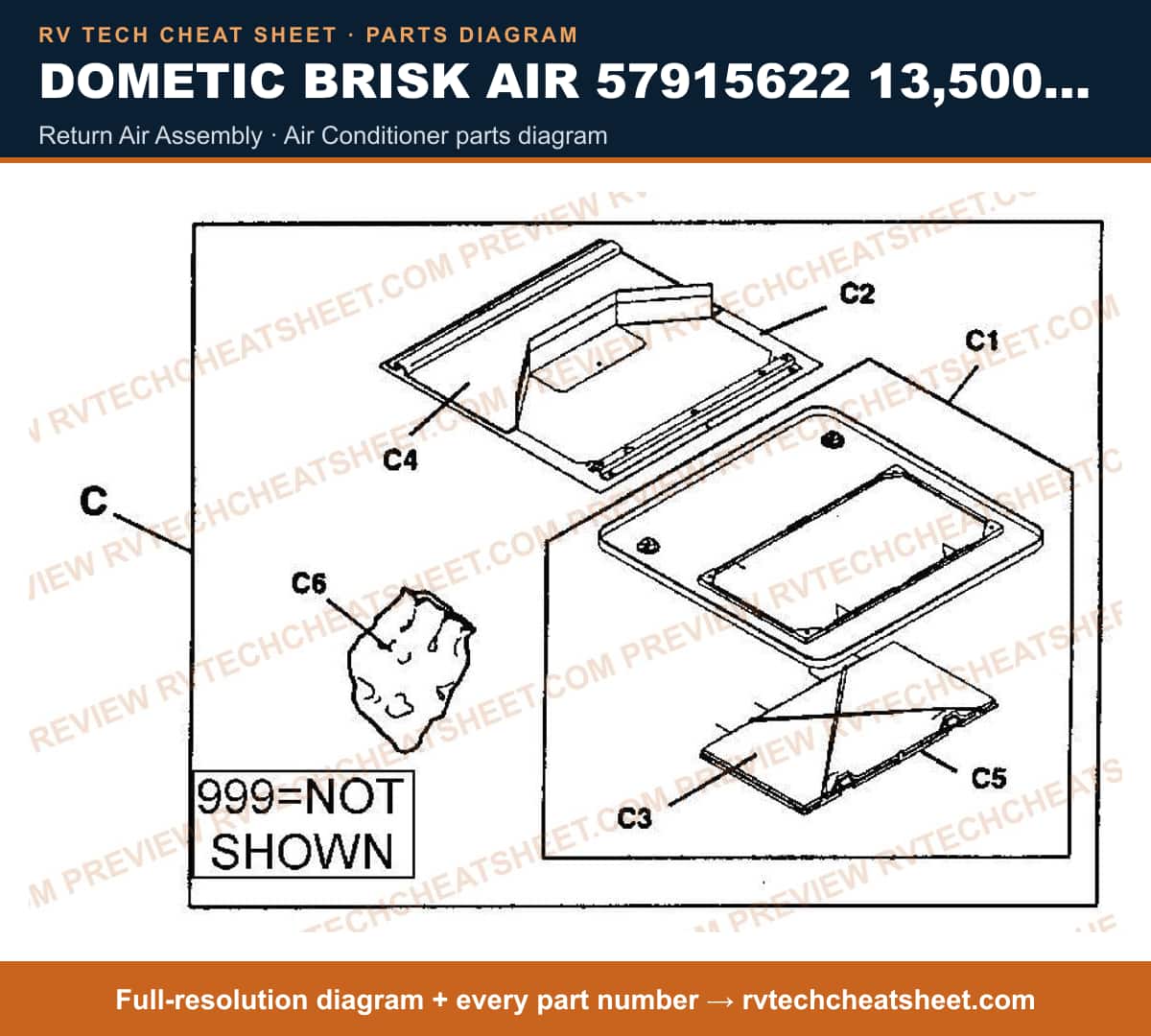 Dometic Brisk Air 57915622 13,500 BTU return air assembly — parts list sheet