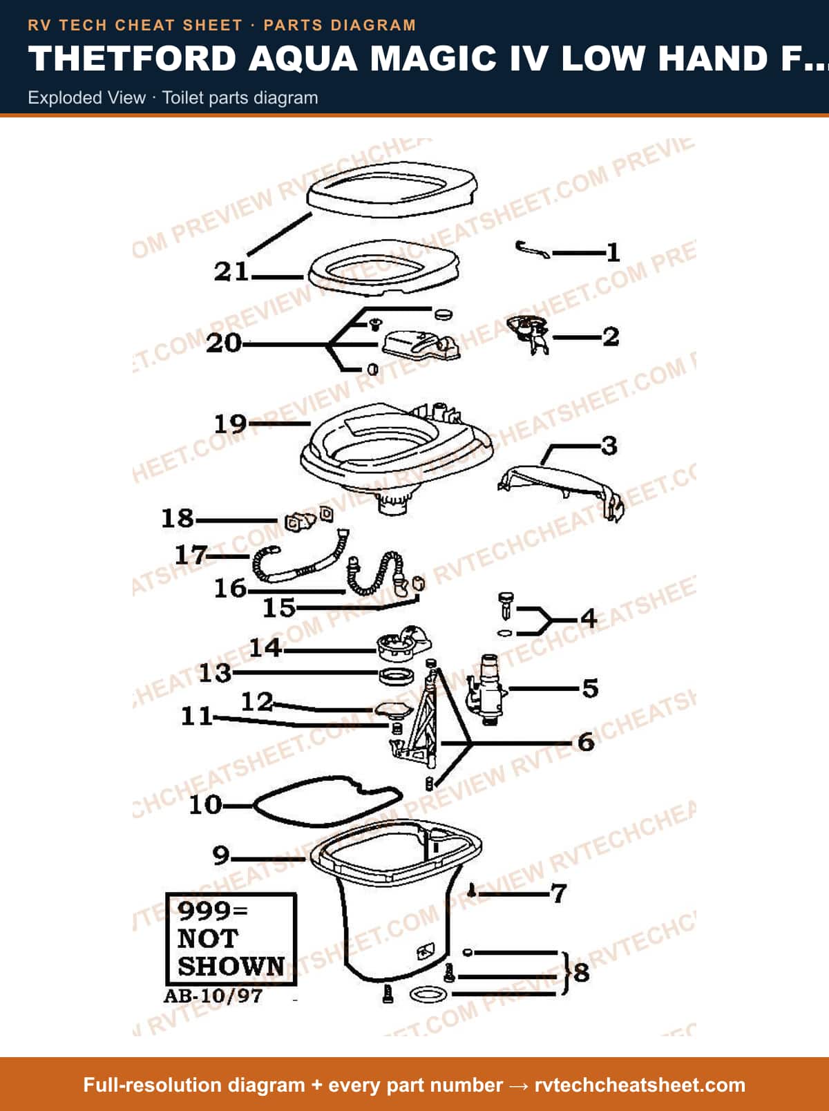 Thetford Aqua Magic IV Low Hand Flush exploded view — exploded parts diagram 3 of 3